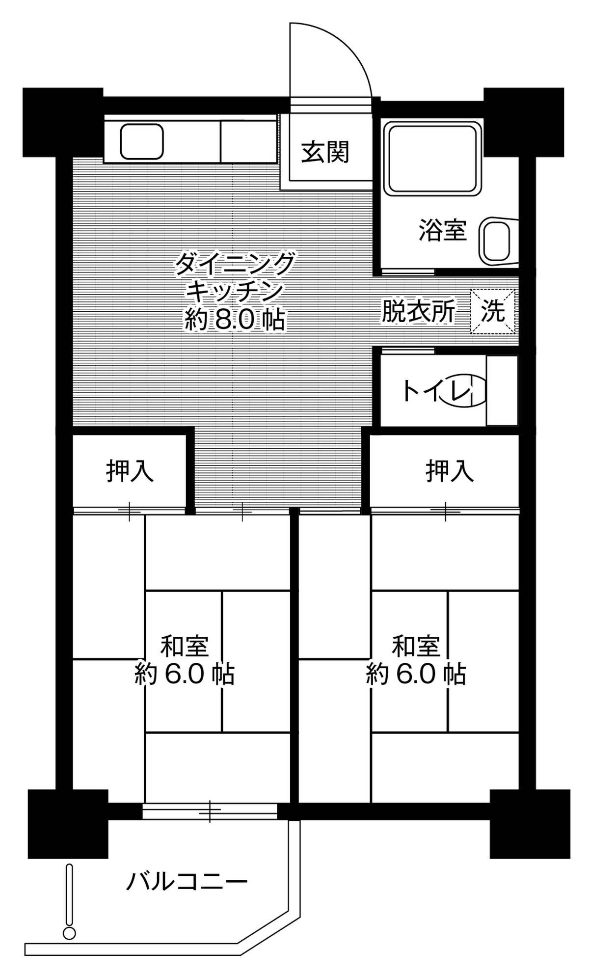 2DK floorplan of Village House Senbokutoga Tower in Minami-ku