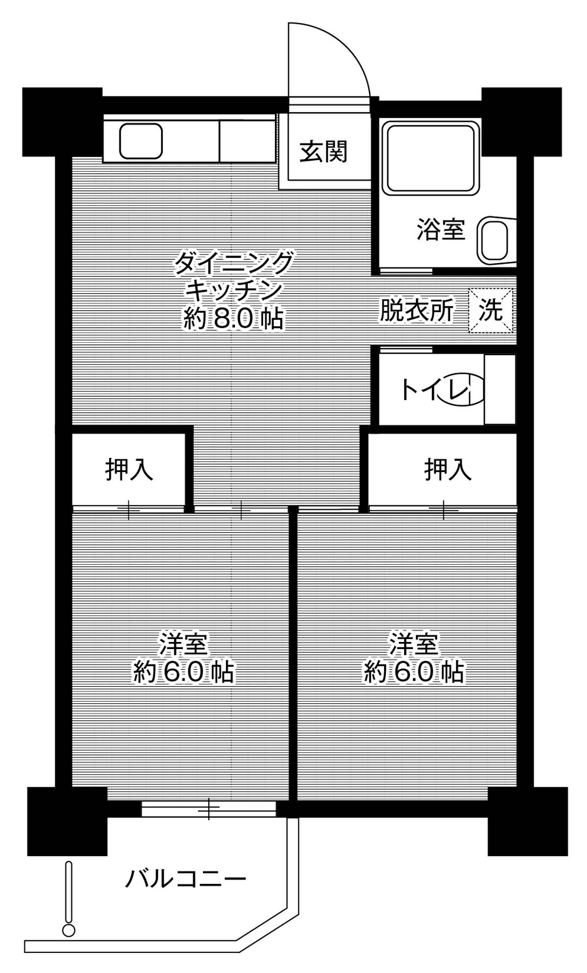 Sơ đồ phòng 2DK của Village House Senbokutoga Tower ở Minami-ku
