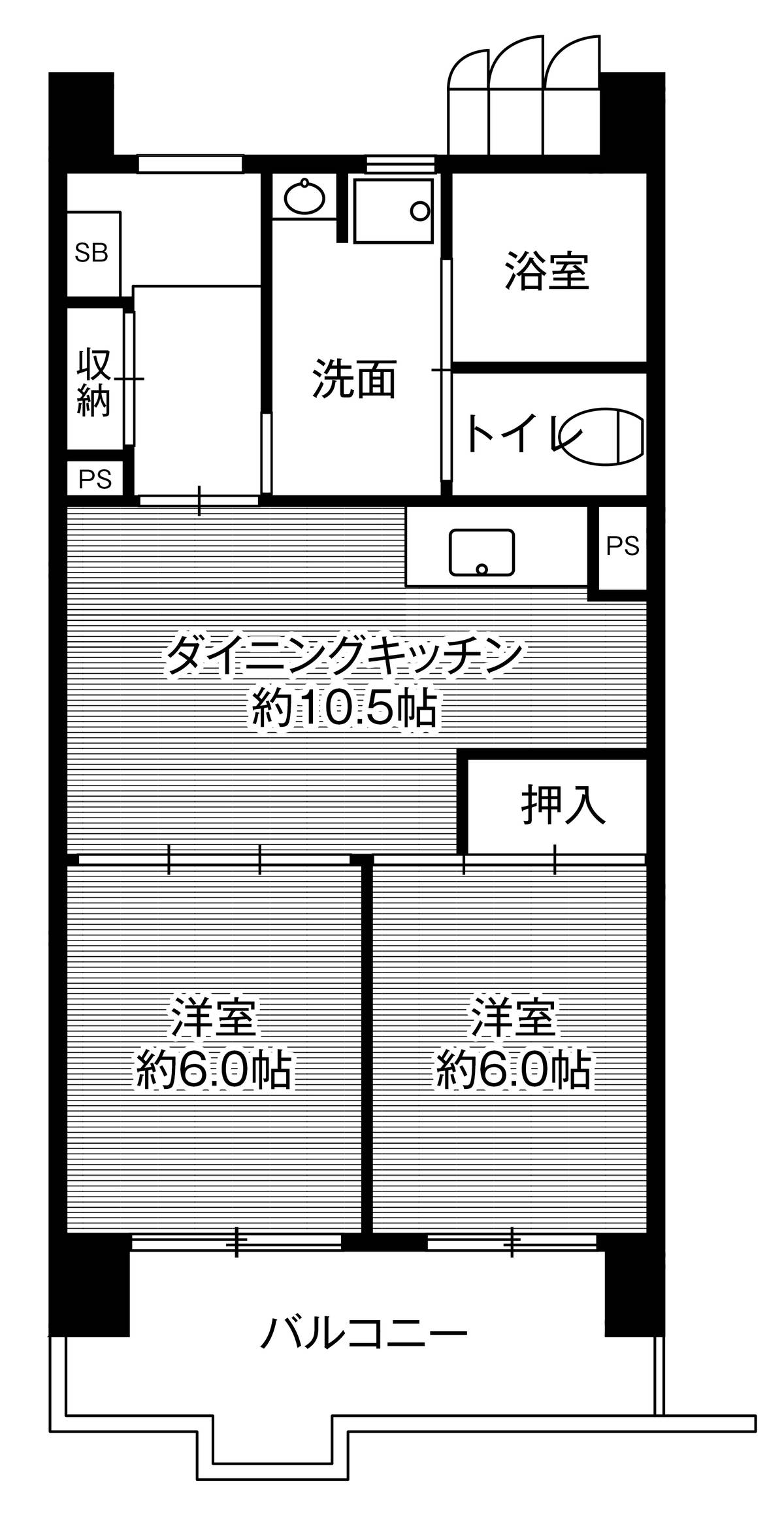 南区ビレッジハウス笠寺タワーの間取り図2LDK