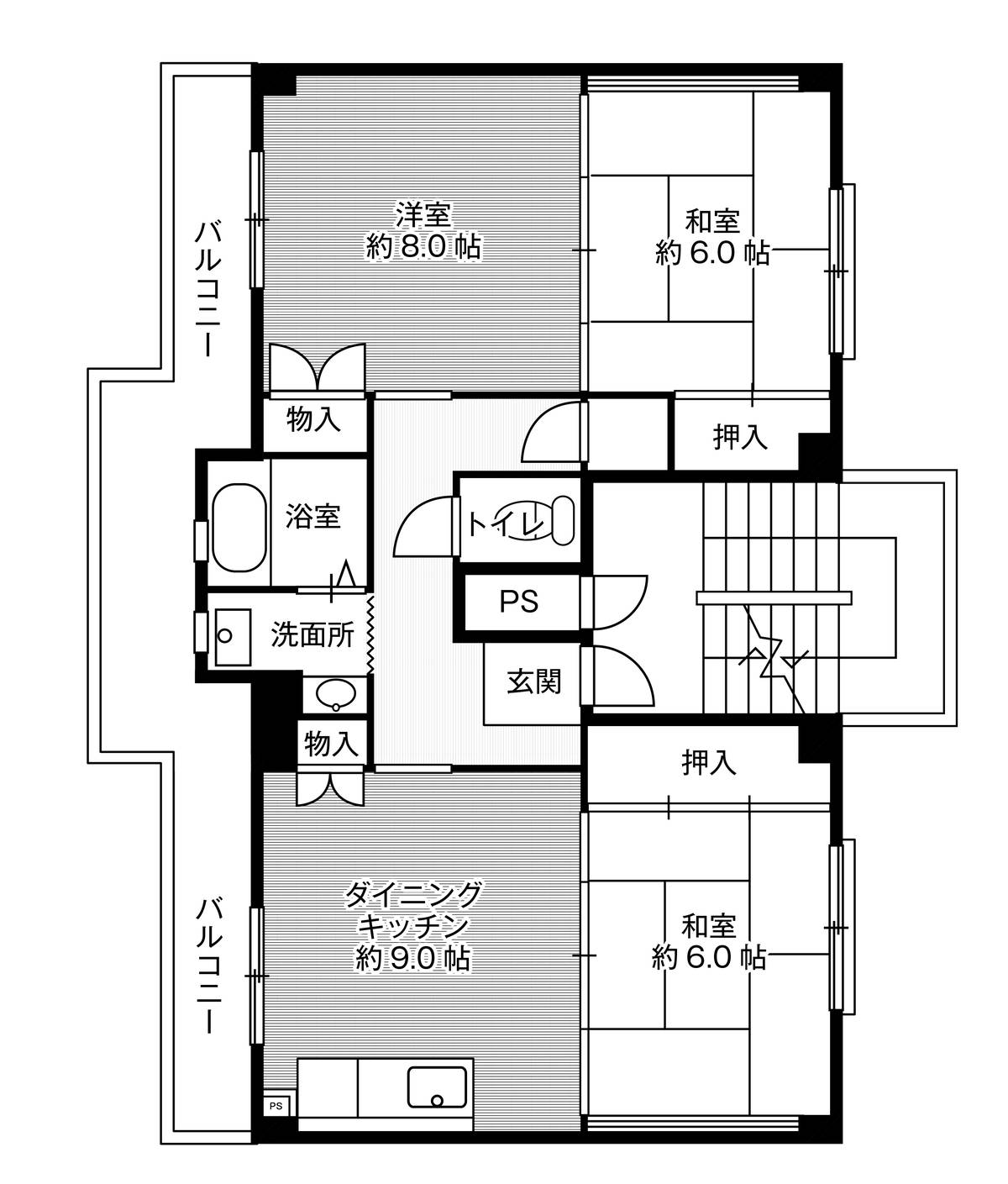 豊橋市ビレッジハウス石巻の間取り図3DK