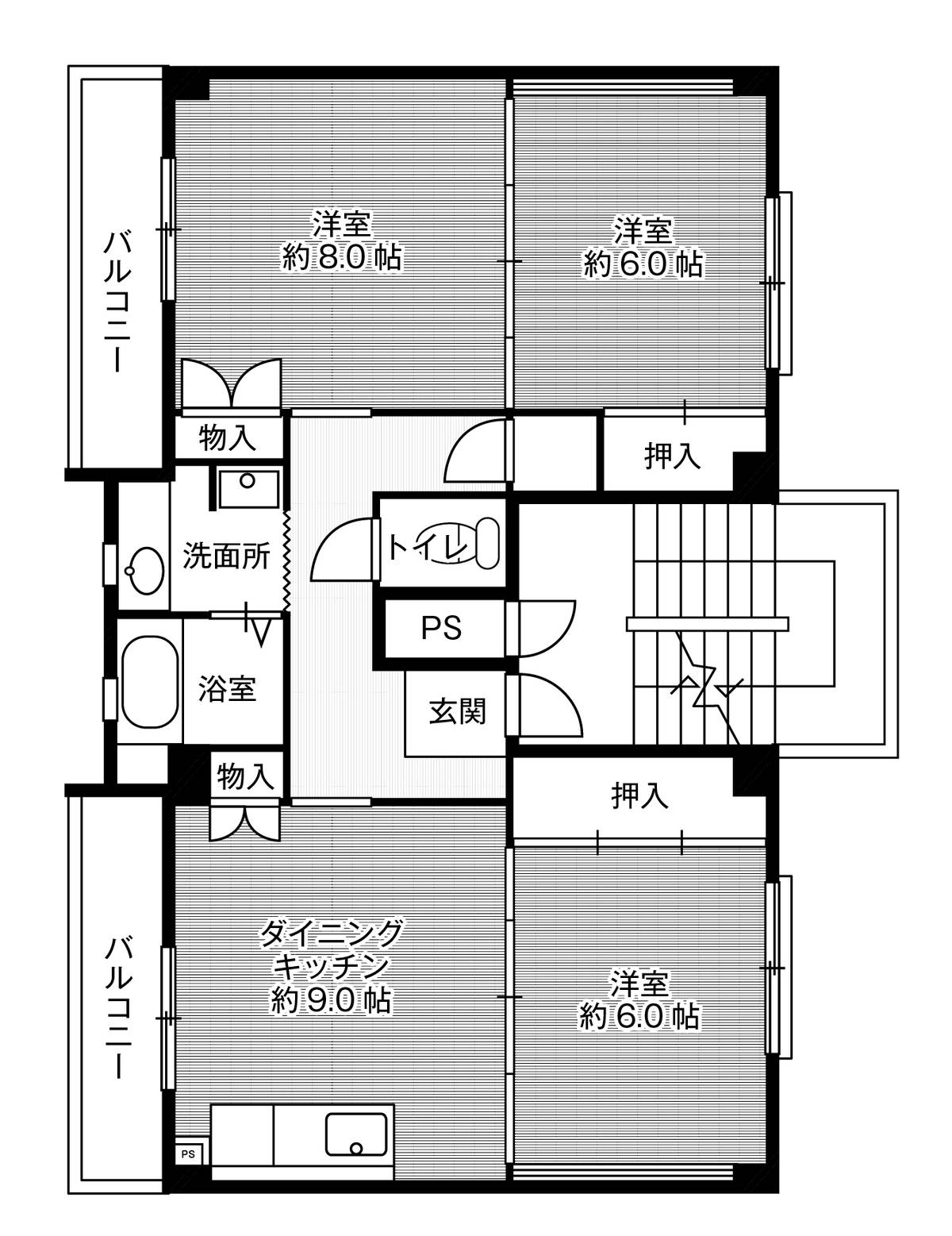 Sơ đồ phòng 3DK của Village House Ishinomaki ở Toyohashi-shi