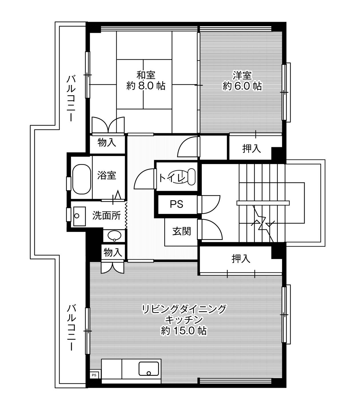 豊橋市ビレッジハウス石巻の間取り図2LDK