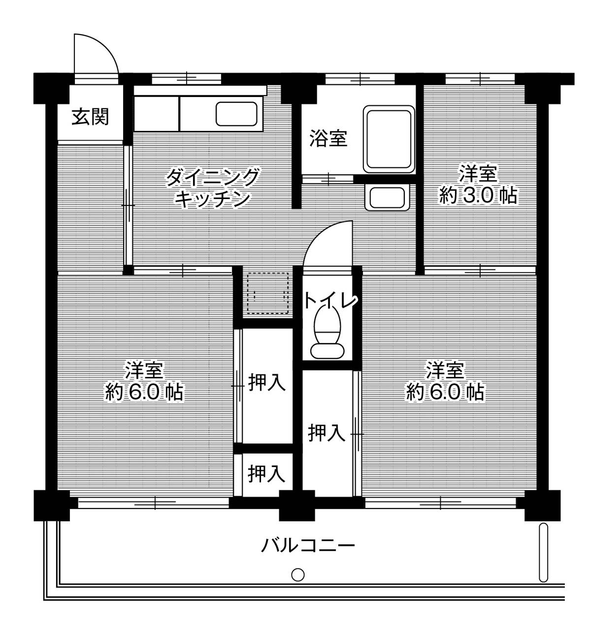 Planta 3DK Village House Daiwa em Komaki-shi