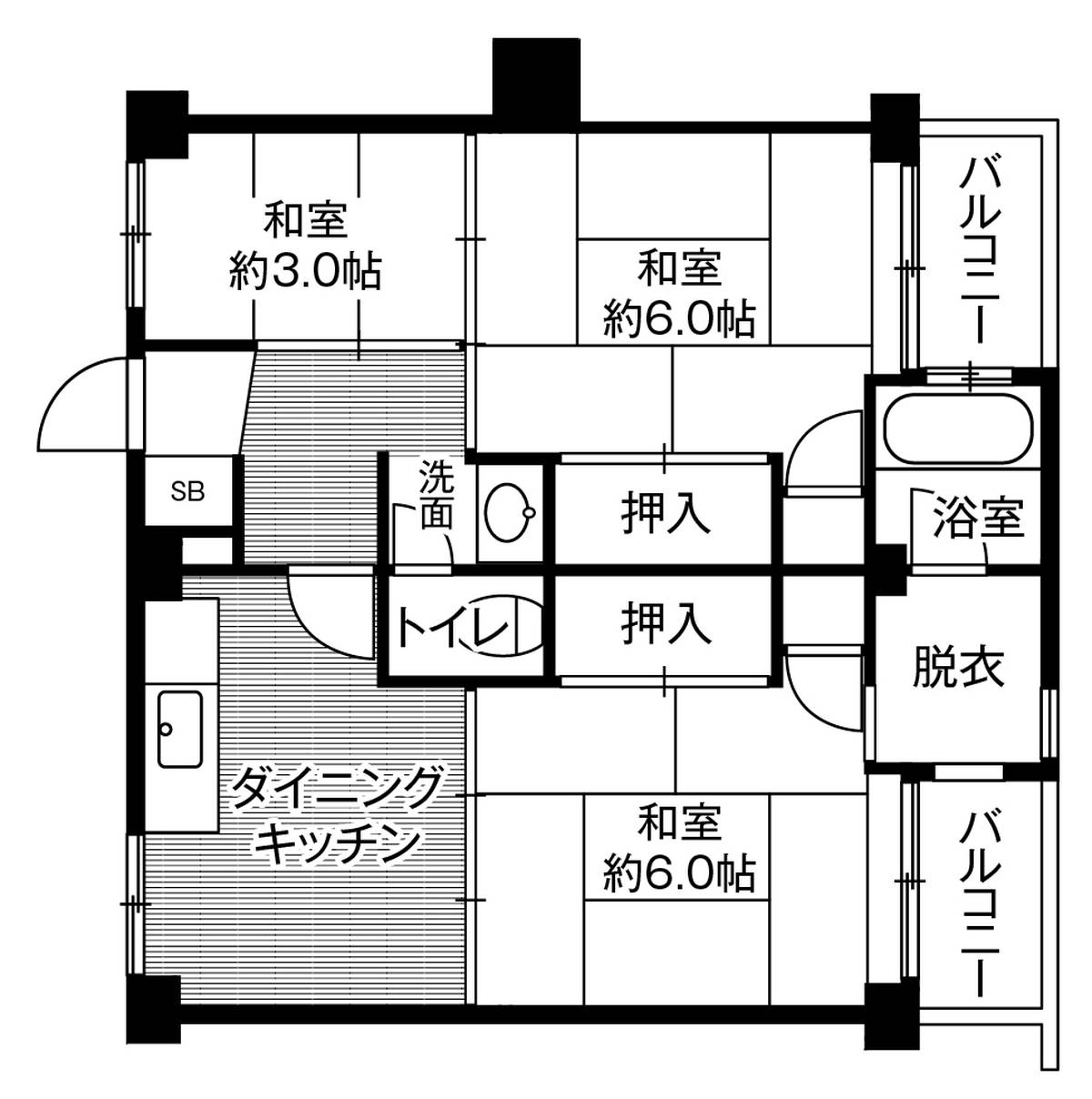 八幡西区ビレッジハウス萩原の間取り図3DK