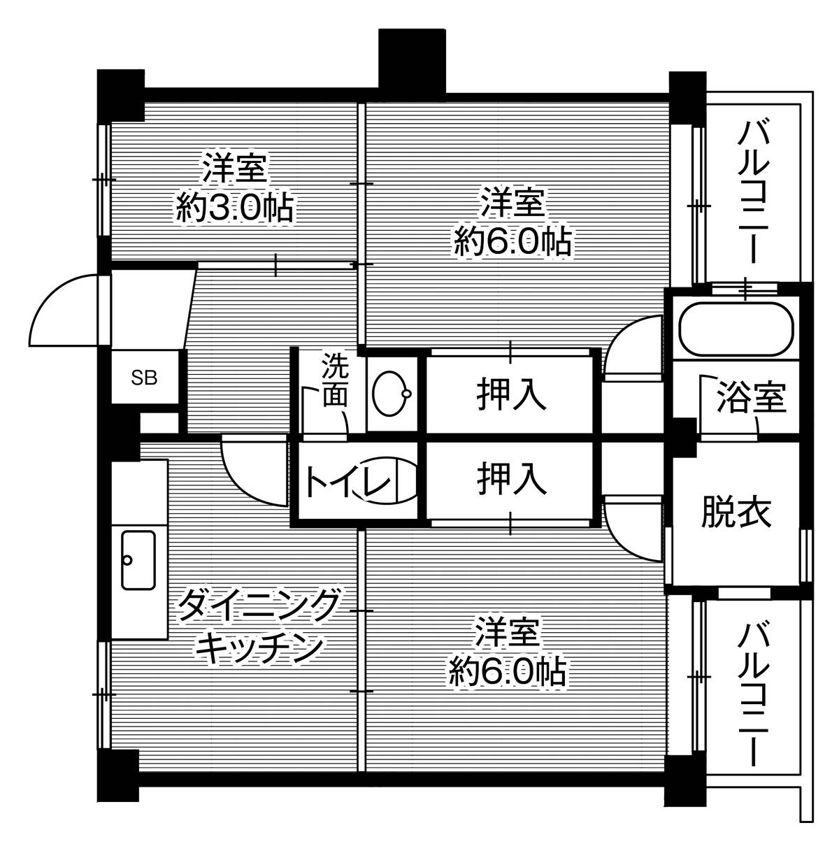 Sơ đồ phòng 3DK của Village House Hagiwara ở Yahatanishi-ku