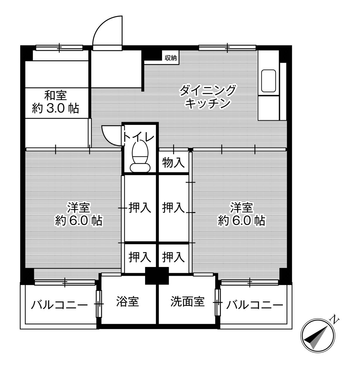 Sơ đồ phòng 3DK của Village House Mise ở Kashihara-shi