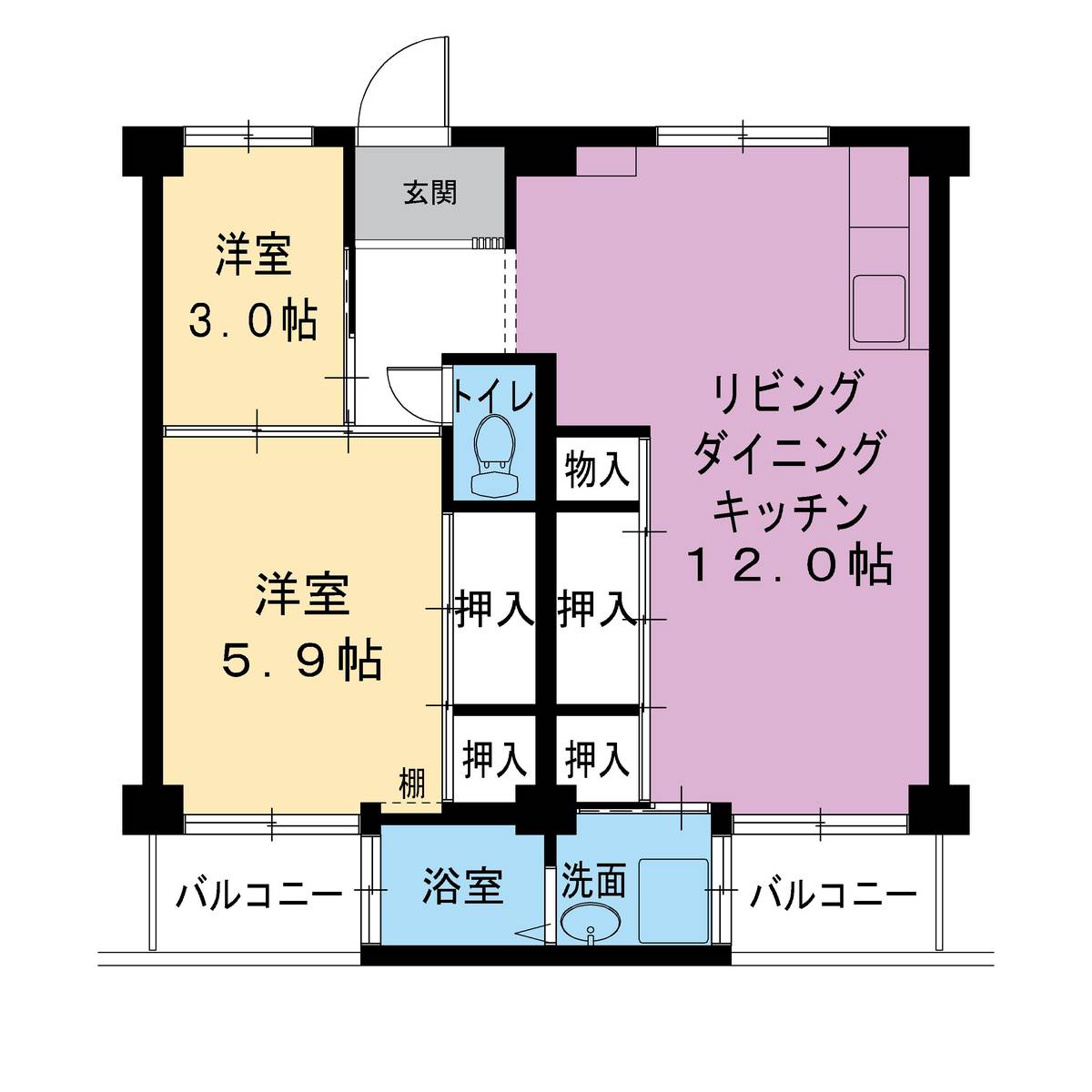 3DK denah lantai Village House Kuraji di Katano-shi