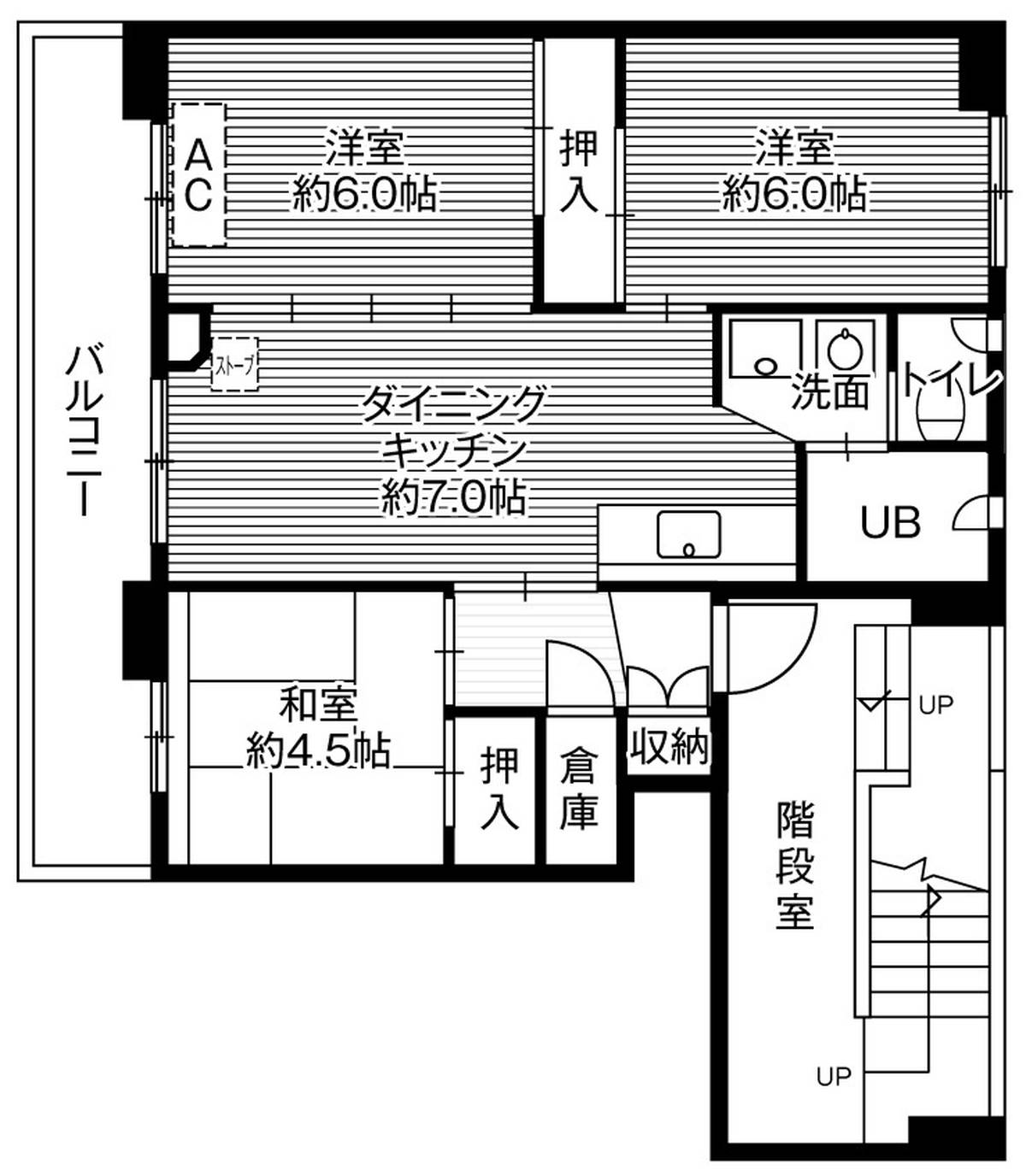 恵庭市ビレッジハウス恵み野の間取り図3DK