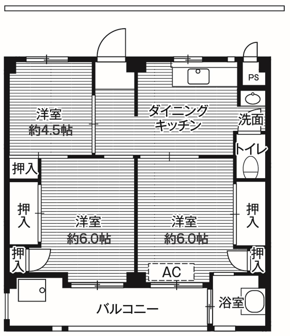 3DK floorplan of Village House Aioi in Wakaba-ku
