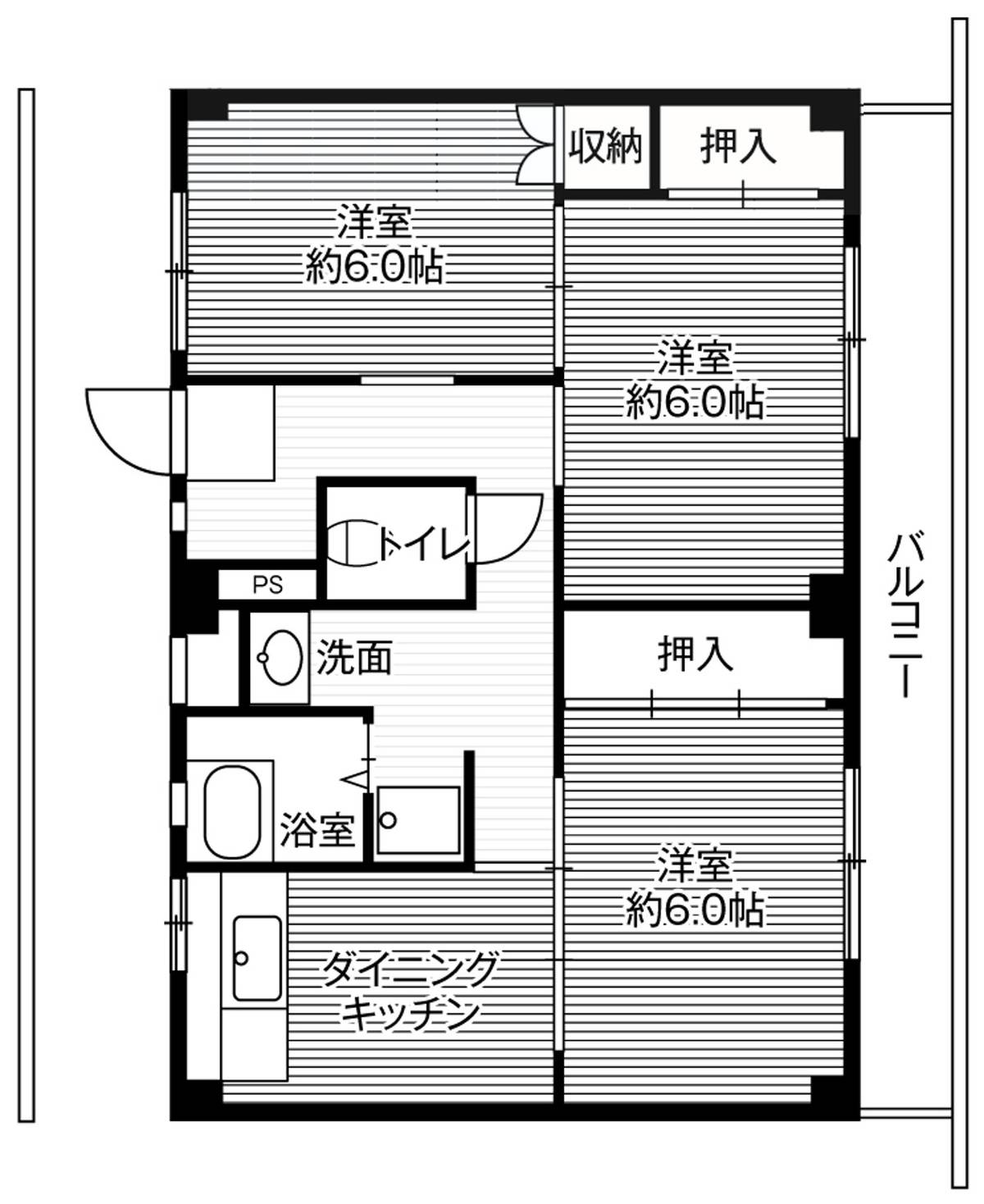 3DK floorplan of Village House Mizuhashi in Toyama-shi