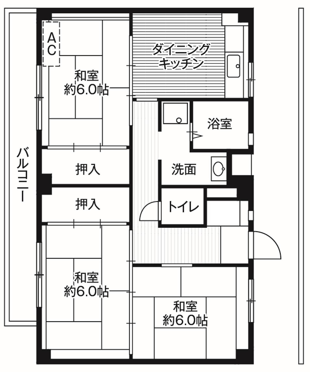 Sơ đồ phòng 3DK của Village House Zenbu ở Asahi-ku