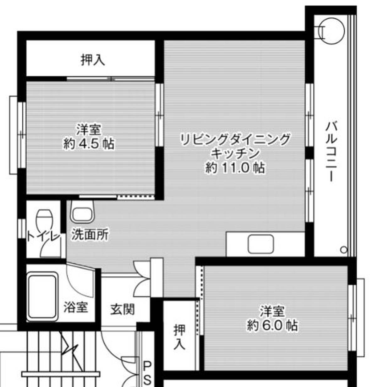 2LDK floorplan of Village House Kushibiki in Hachinohe-shi