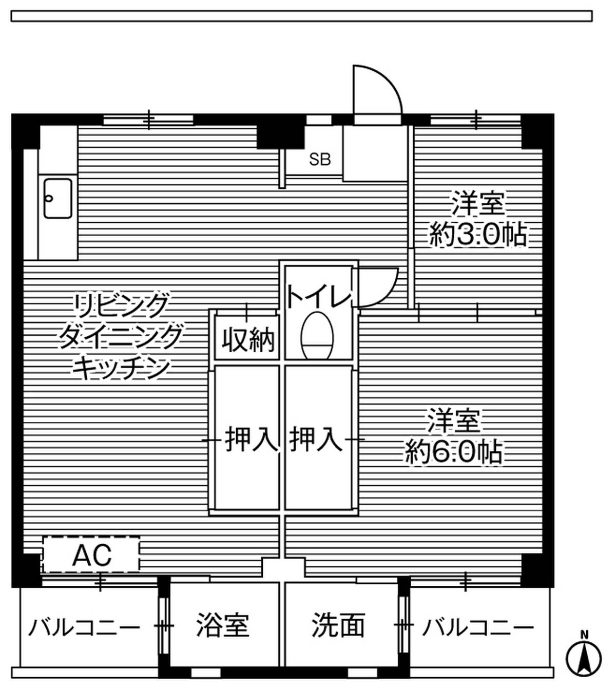 位于八千代市的Village House 勝田的平面图2LDK