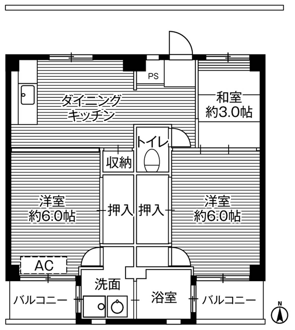 位于鎌倉市的Village House 鎌倉的平面图3DK