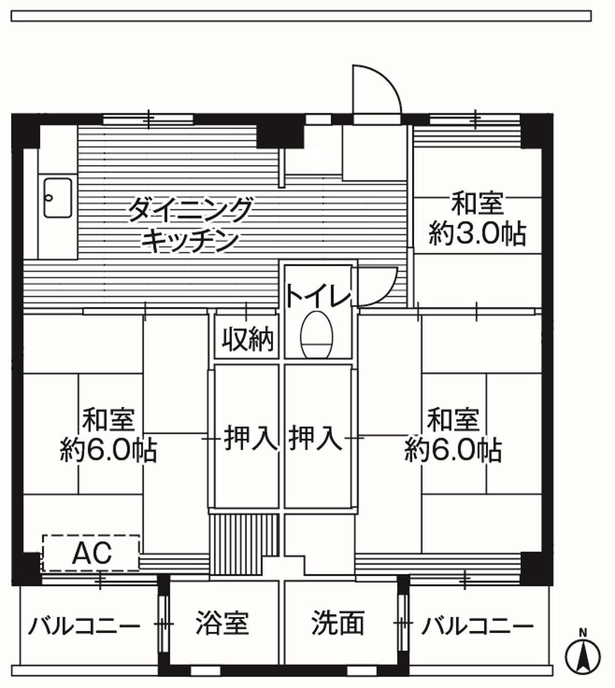 Sơ đồ phòng 3DK của Village House Kobiki ở Hachioji-shi