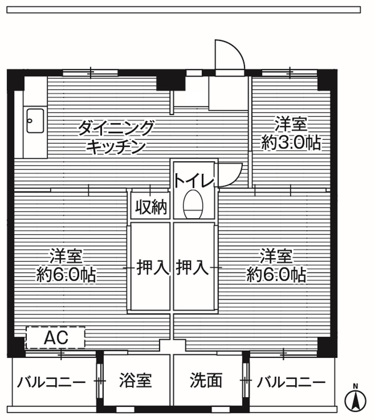 Sơ đồ phòng 3DK của Village House Edogawadai ở Nagareyama-shi