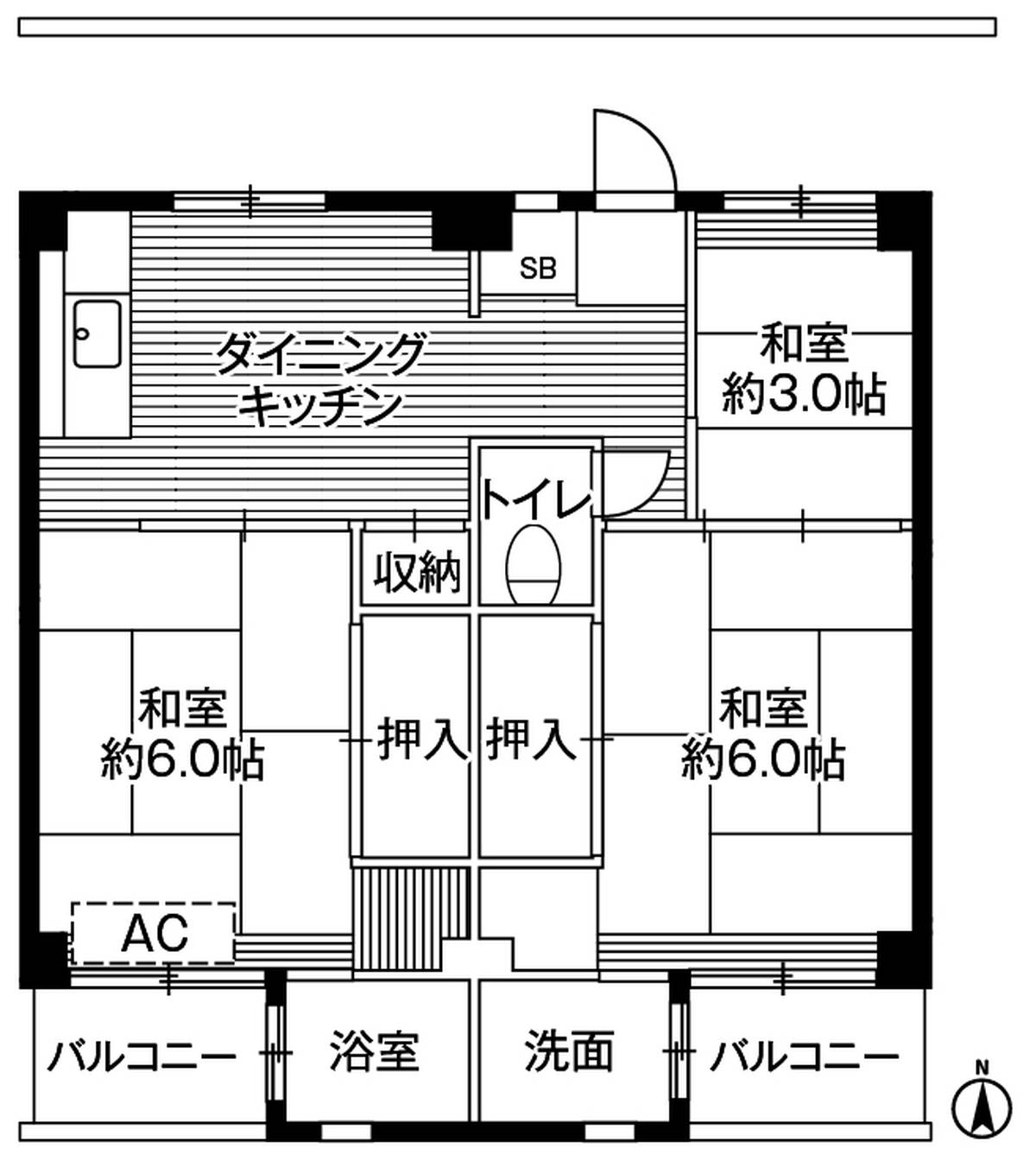 3DK denah lantai Village House Katsuta di Yachiyo-shi