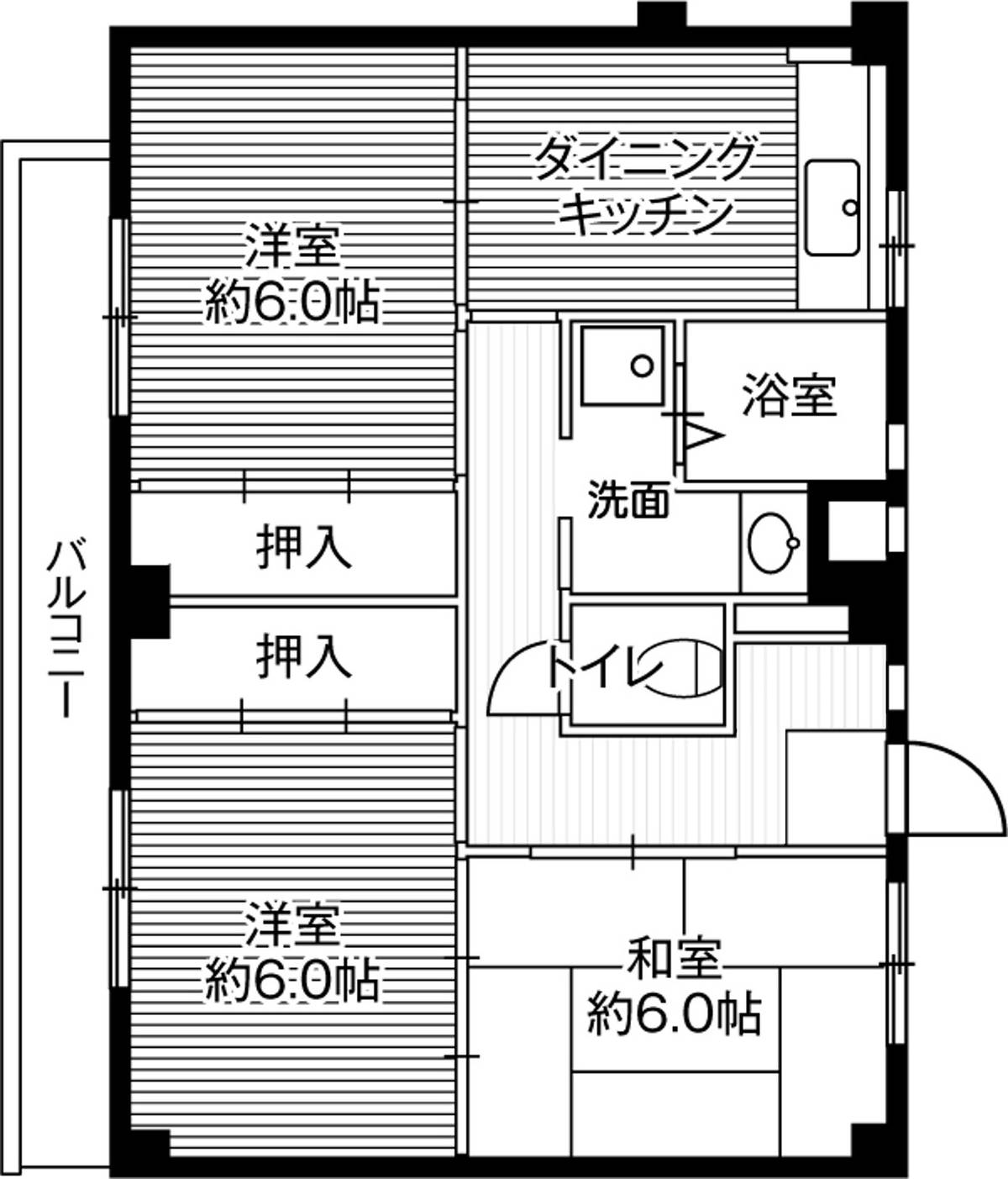 Sơ đồ phòng 3DK của Village House Kushizaki ở Matsudo-shi