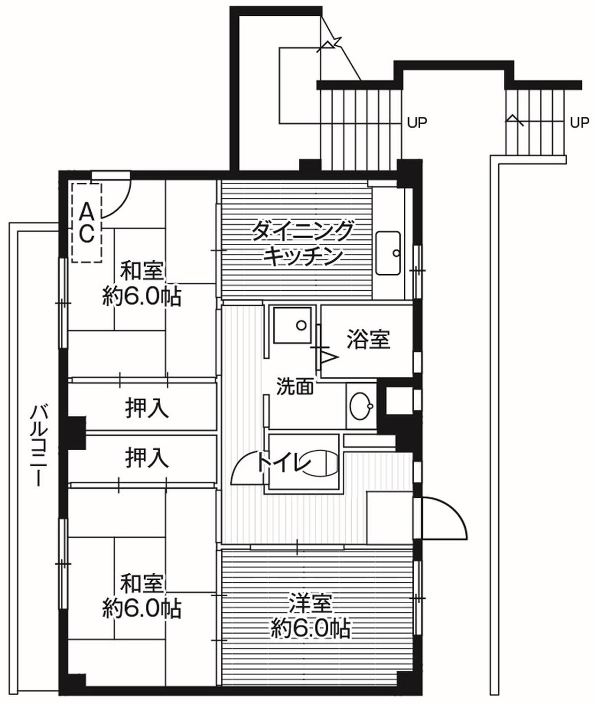 Sơ đồ phòng 3DK của Village House Chigusa ở Hanamigawa-ku