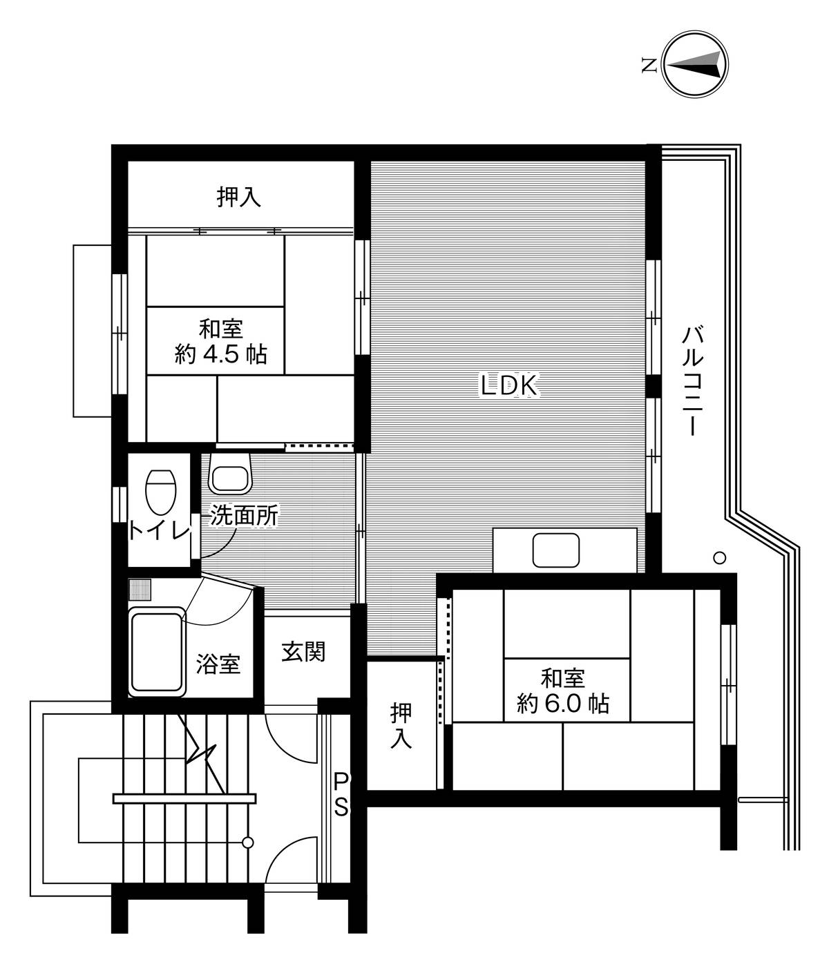 2LDK floorplan of Village House Toyooka in Suzaka-shi