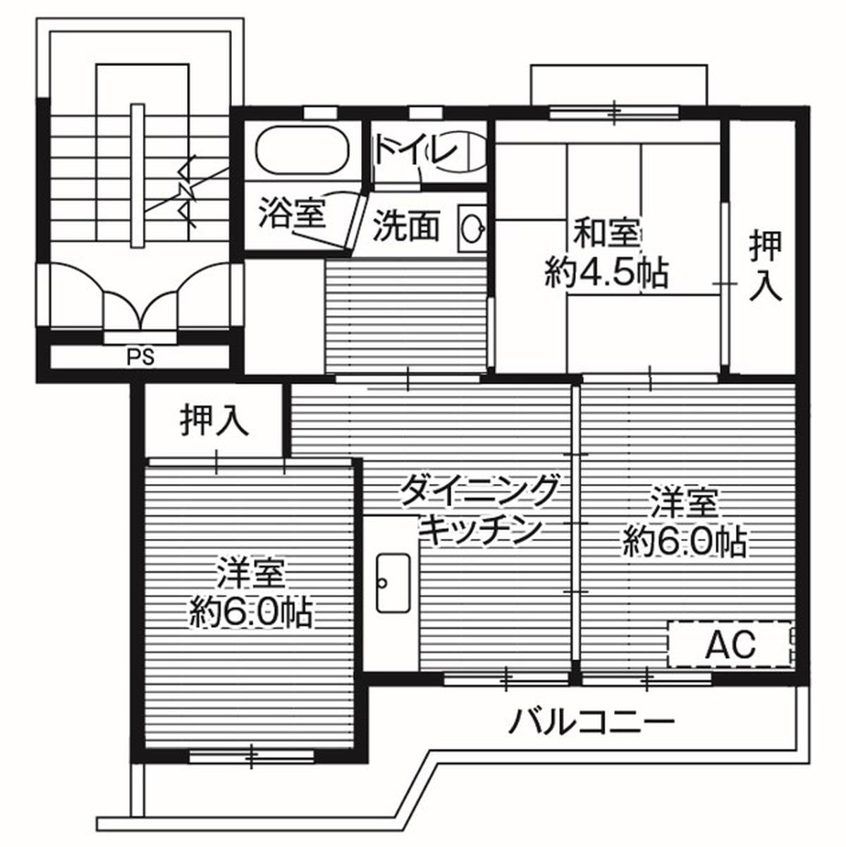 須坂市ビレッジハウス豊丘の間取り図3DK