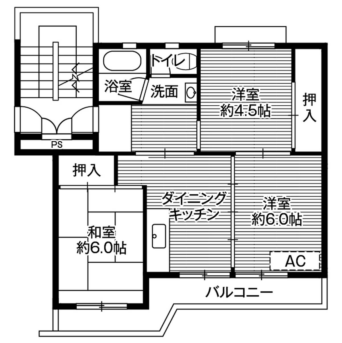 五所川原市ビレッジハウス五所川原の間取り図3DK