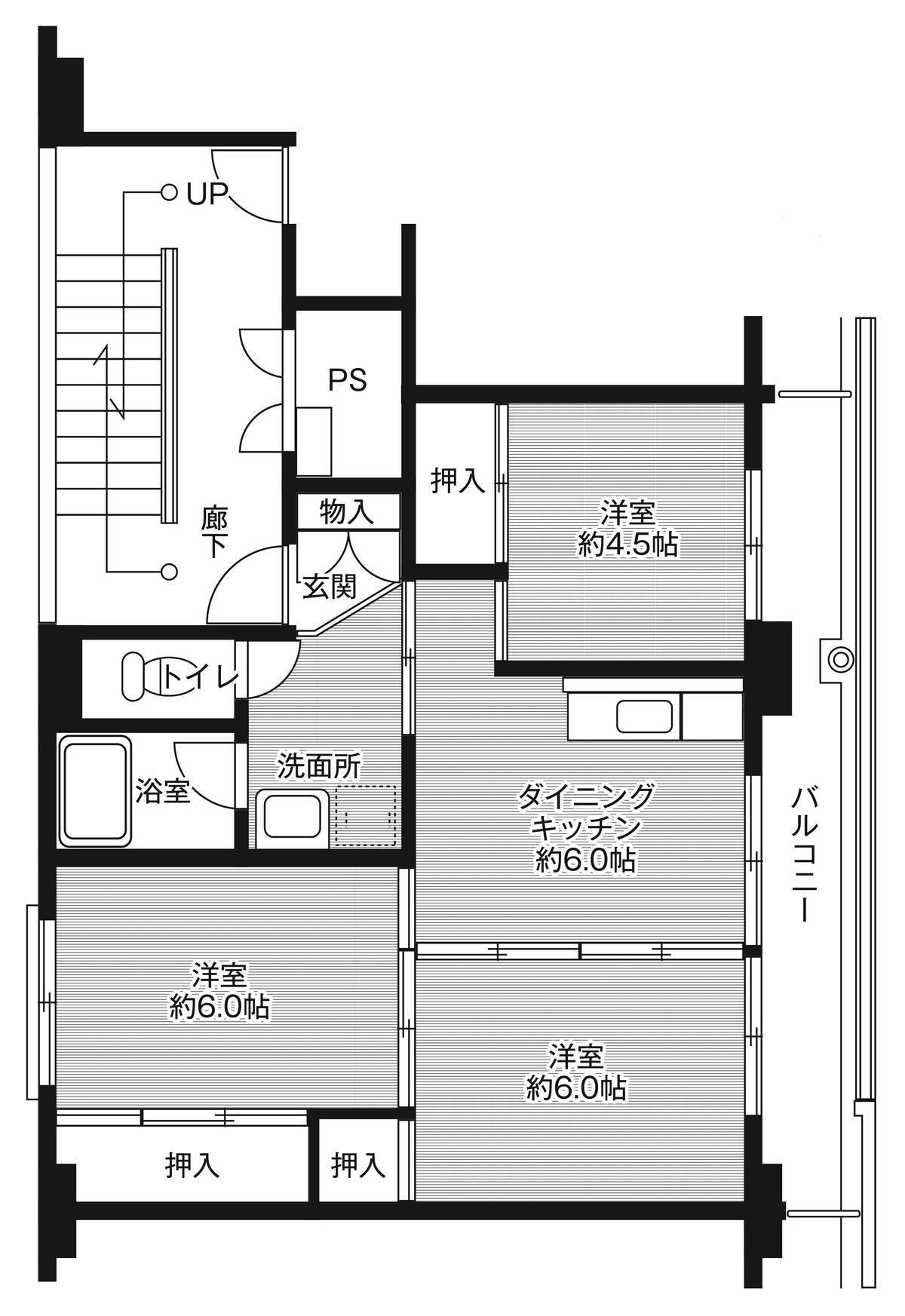Planta 3DK Village House Kusunoki 2 em Ube-shi