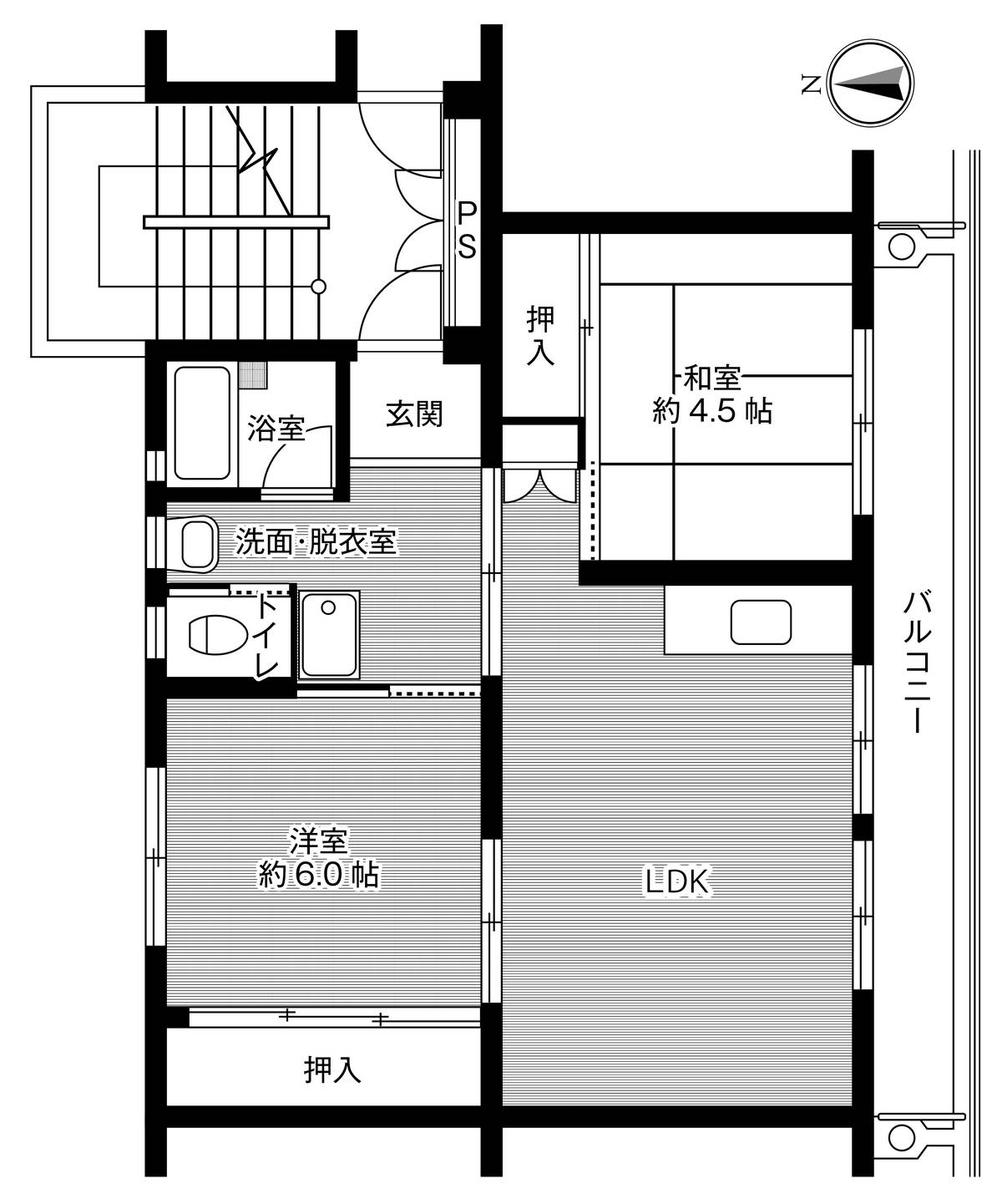 位于富山市的Village House 富山北的平面图2LDK