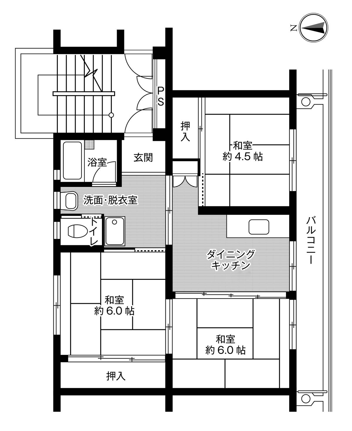 位于富山市的Village House 富山北的平面图3DK
