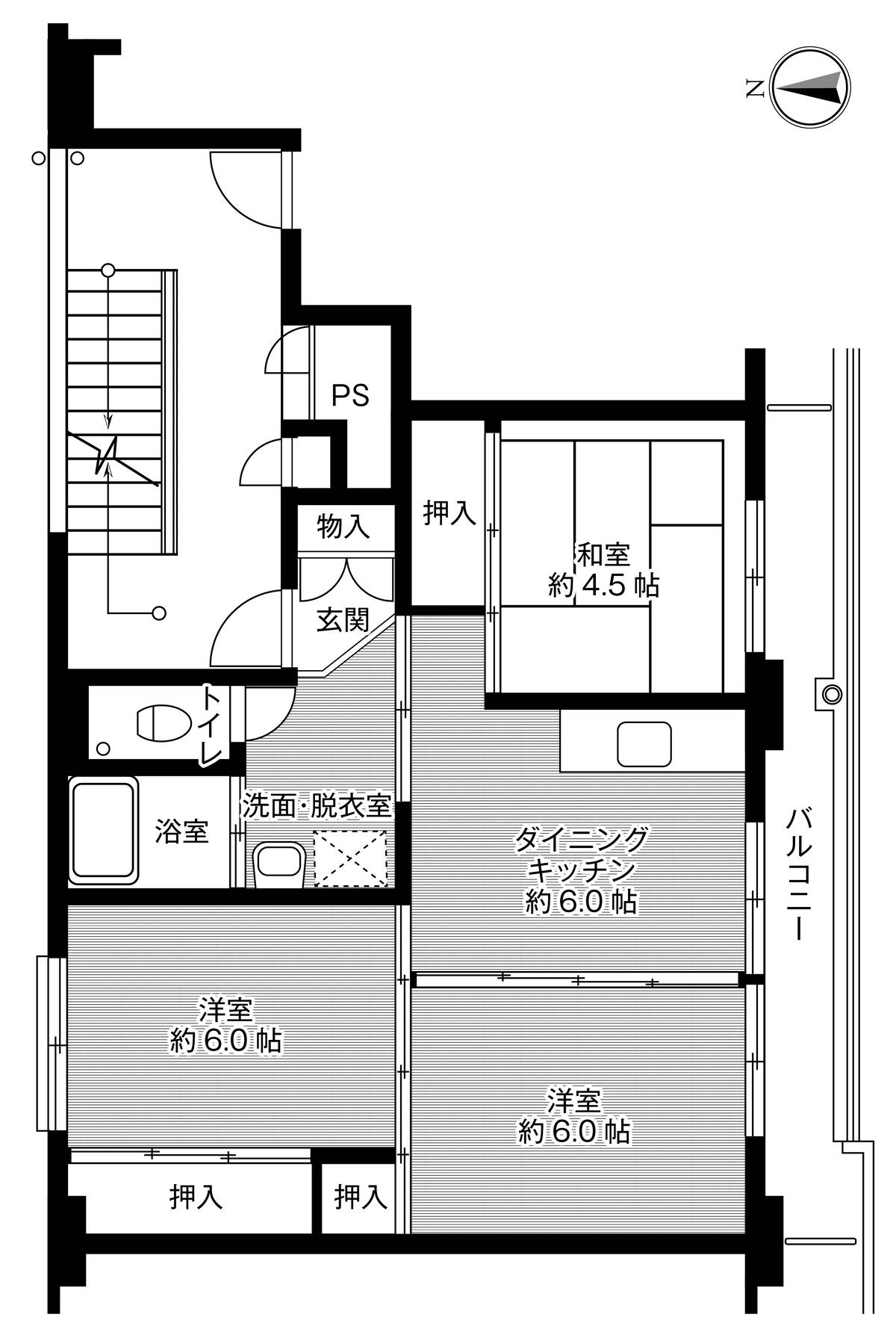 Sơ đồ phòng 3DK của Village House Wakakusa ở Akita-shi