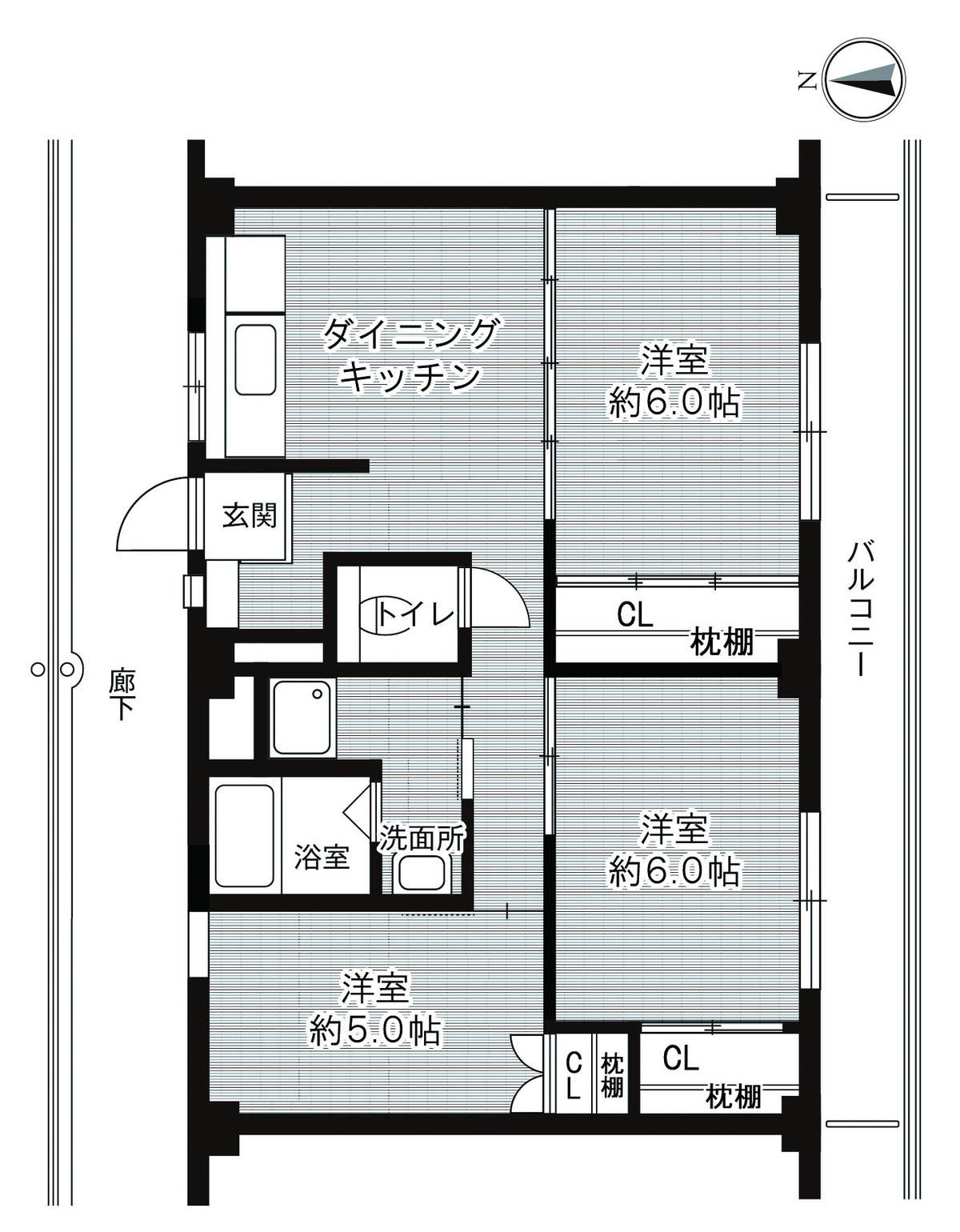 3DK denah lantai Village House Kamezaki di Handa-shi
