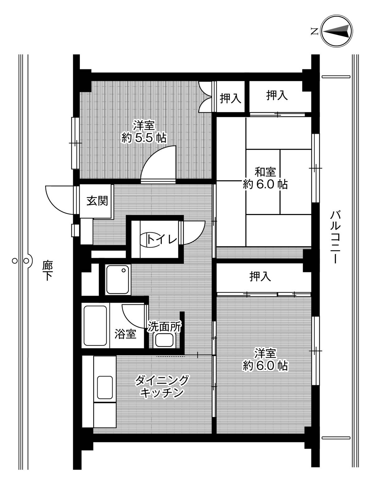 宝塚市ビレッジハウス山本の間取り図3DK