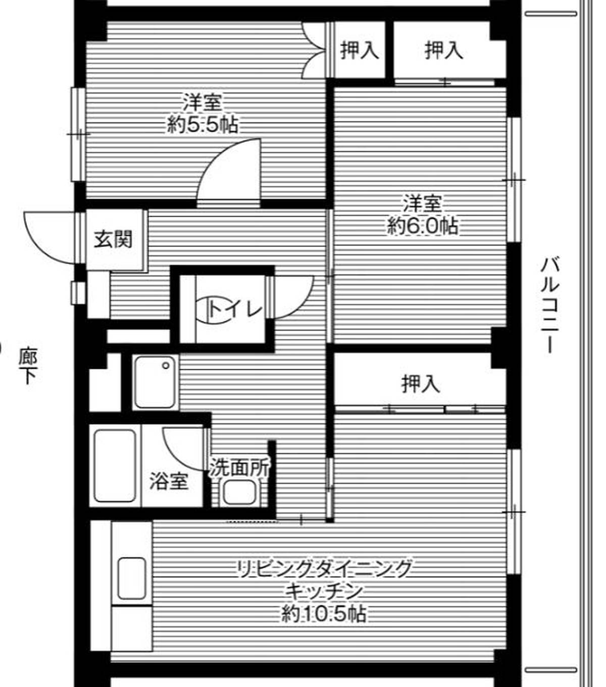 2LDK floorplan of Village House Kousai in Chuo-ku