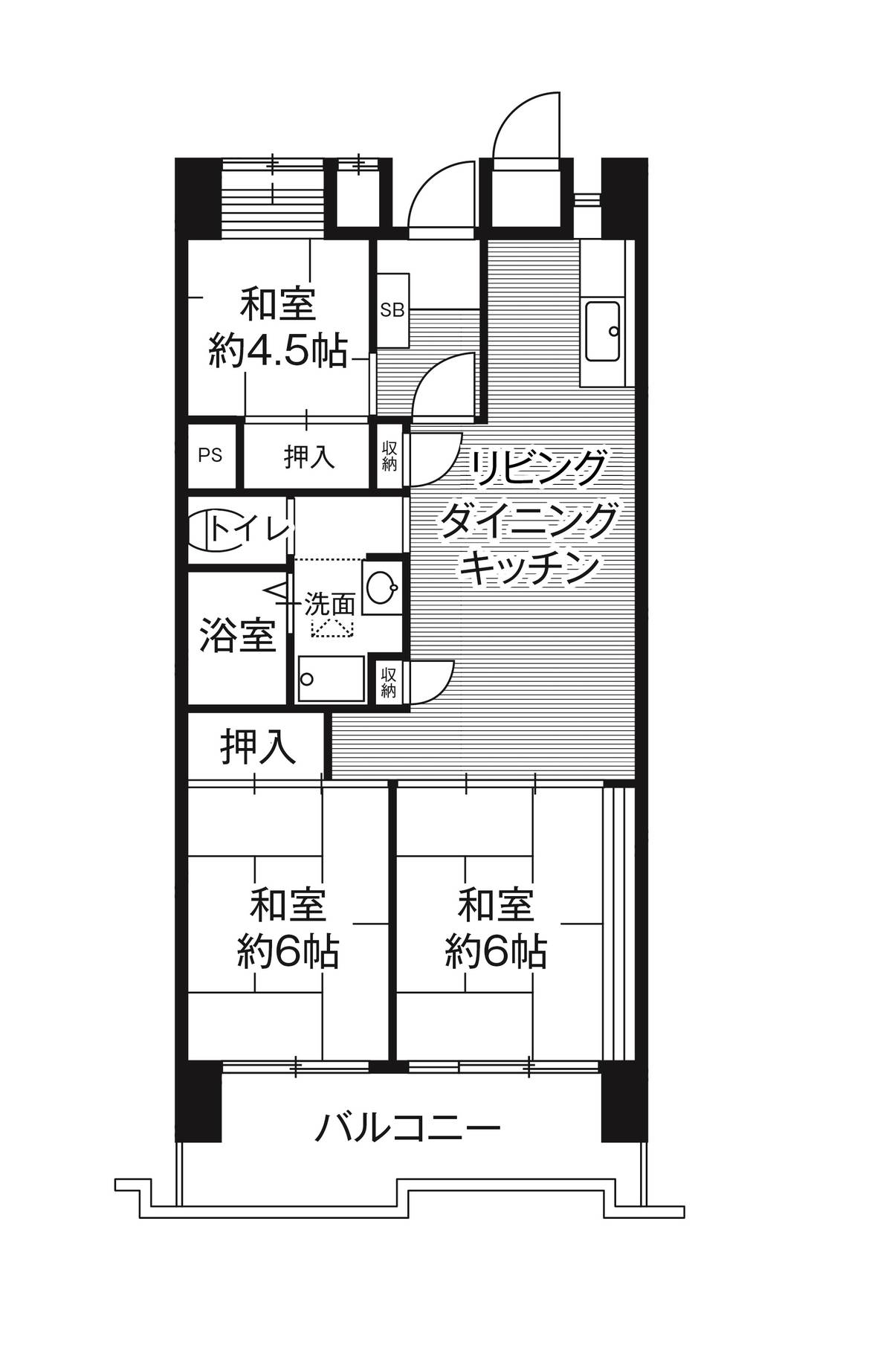 3LDK denah lantai Village House Kounan Tower di Naka-ku