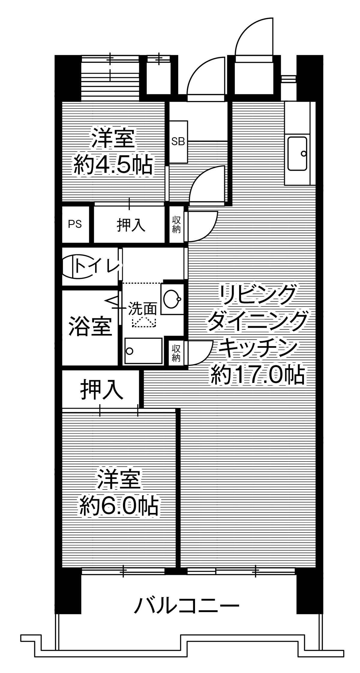 2LDK floorplan of Village House Kounan Tower in Naka-ku