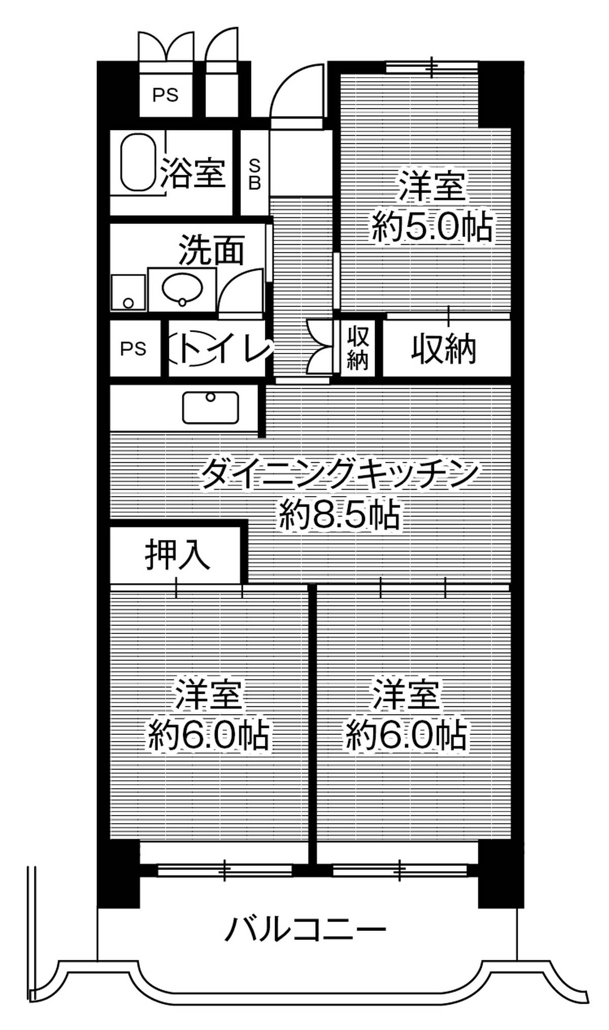 岐阜市ビレッジハウス岐阜タワーの間取り図3DK