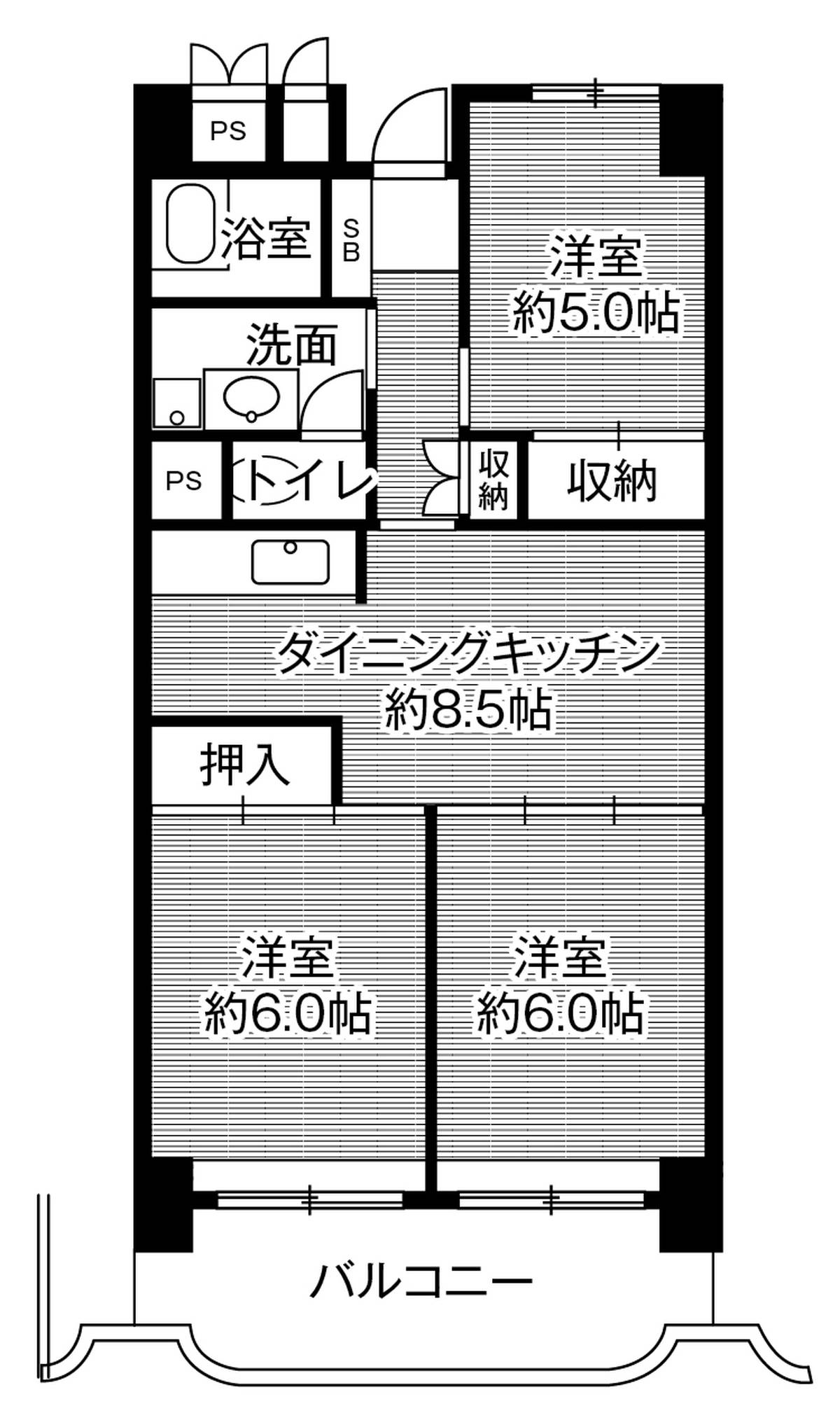 位于岐阜市的Village House 岐阜 Tower的平面图3DK