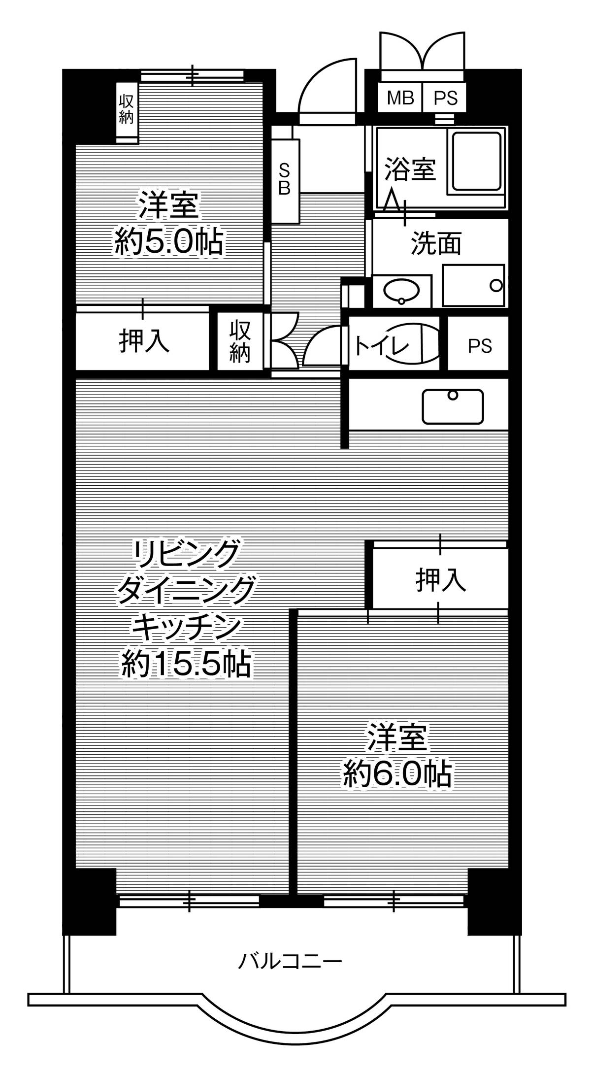 中央区ビレッジハウス浜松タワーの間取り図2LDK
