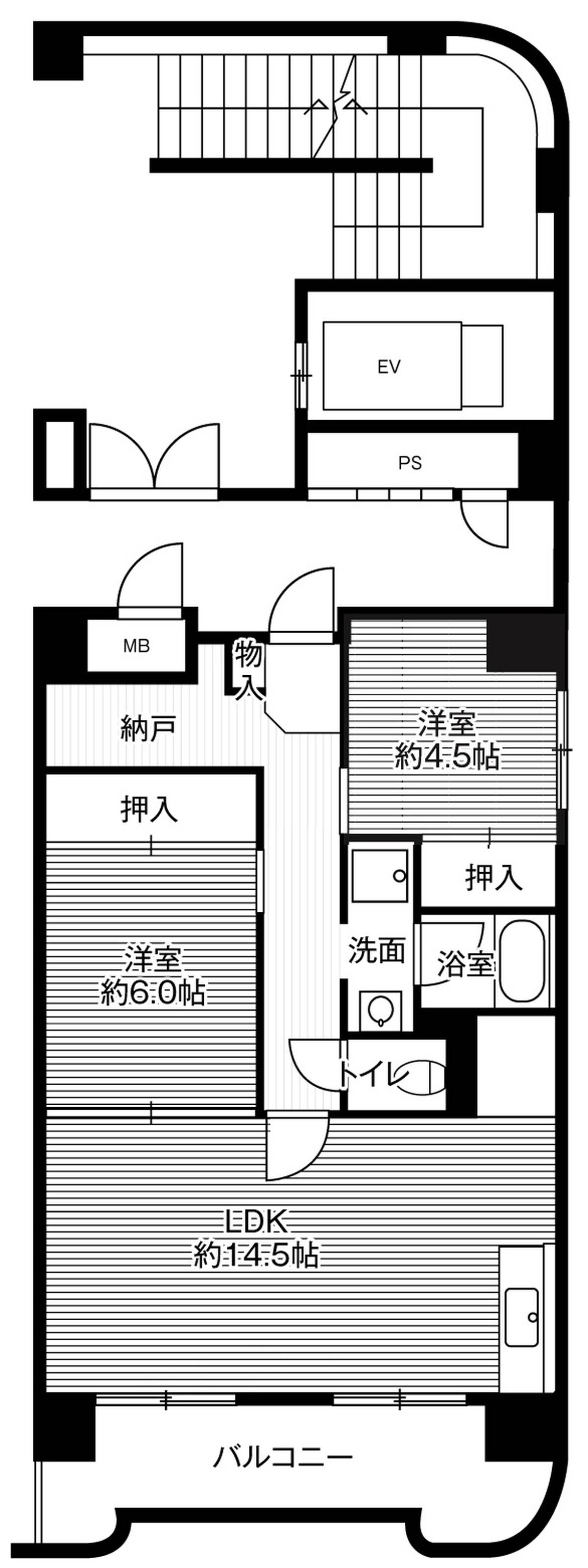 2LDK denah lantai Village House Sakuradai Tower di Atsubetsu-ku