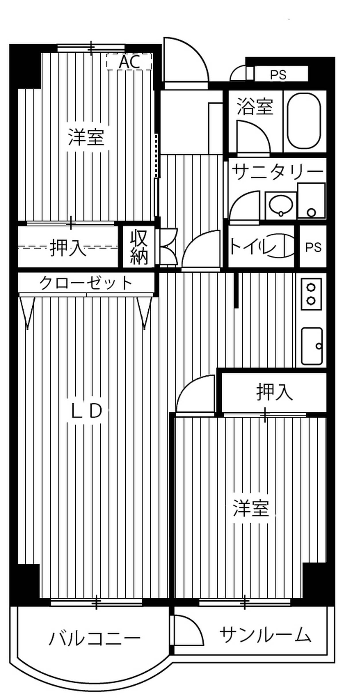 位于金沢市的Village House 金沢 Tower的平面图2LDK