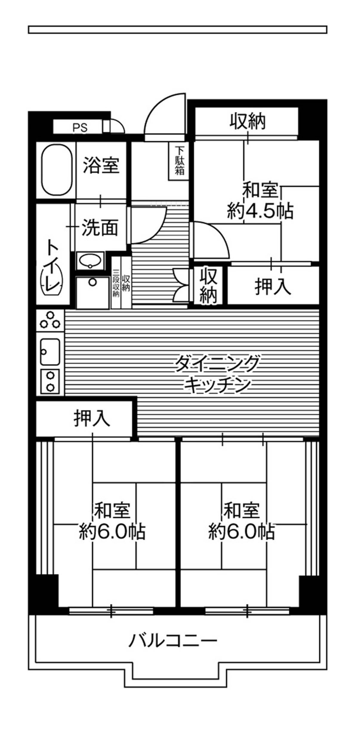 3DK Tochigi-shi ရှိ Village House Tochigi Hinode Tower ၏ အခန်းဖွဲ့စည်းပုံ