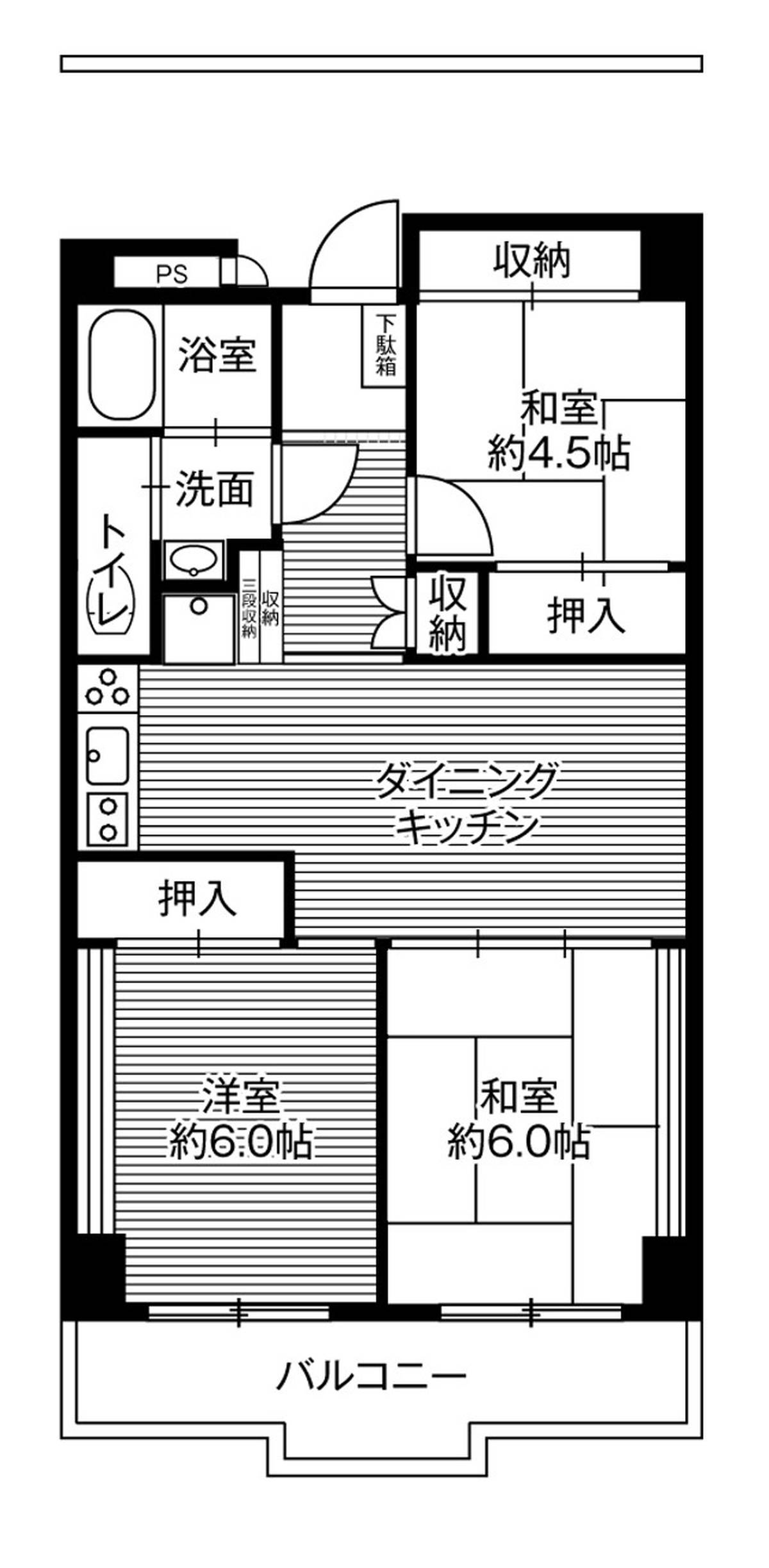 3DK Tochigi-shi ရှိ Village House Tochigi Hinode Tower ၏ အခန်းဖွဲ့စည်းပုံ