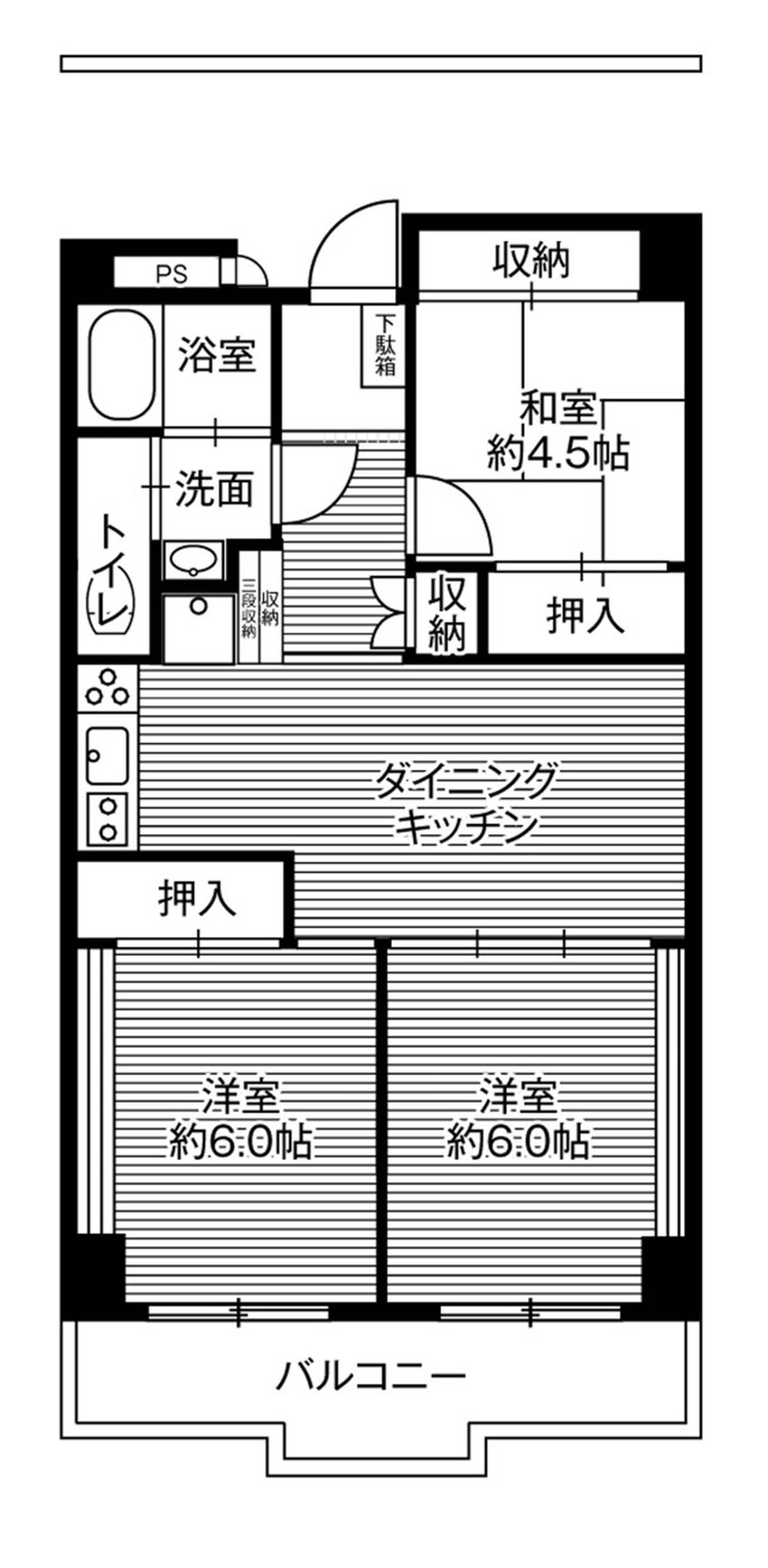 栃木市ビレッジハウス栃木日ノ出タワーの間取り図3DK