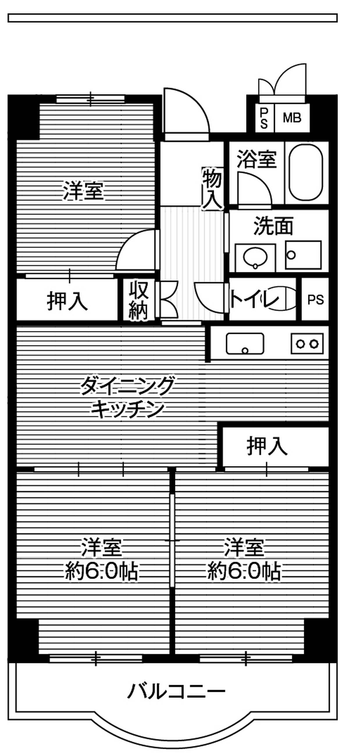 Sơ đồ phòng 3DK của Village House Shibaura Tower ở Minato-ku