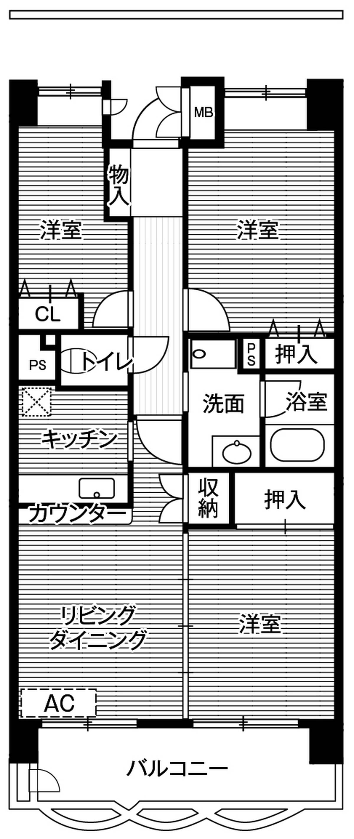 江東区ビレッジハウス潮見タワーの間取り図3LDK