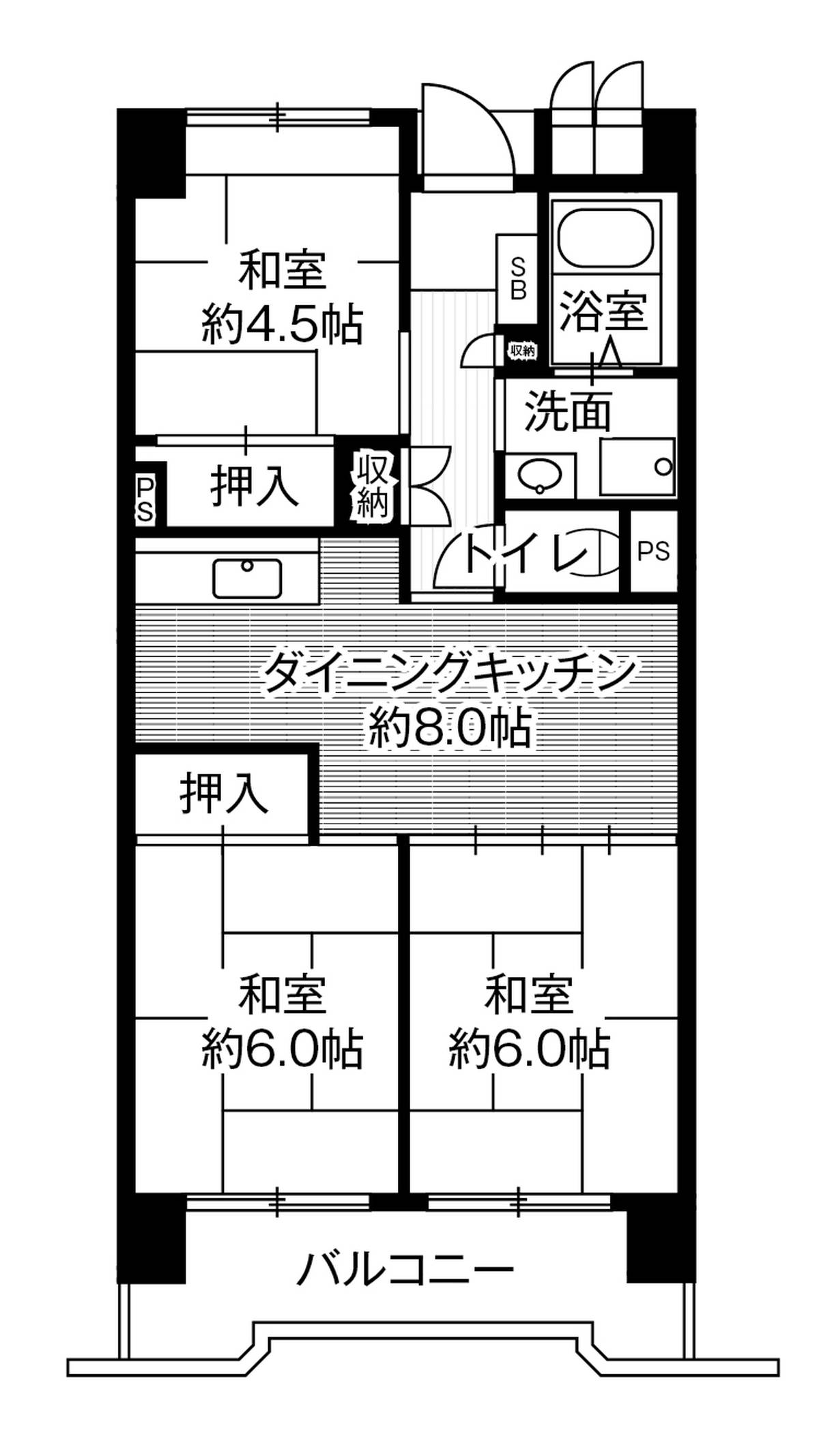 3DK floorplan of Village House Kasadera Tower in Minami-ku