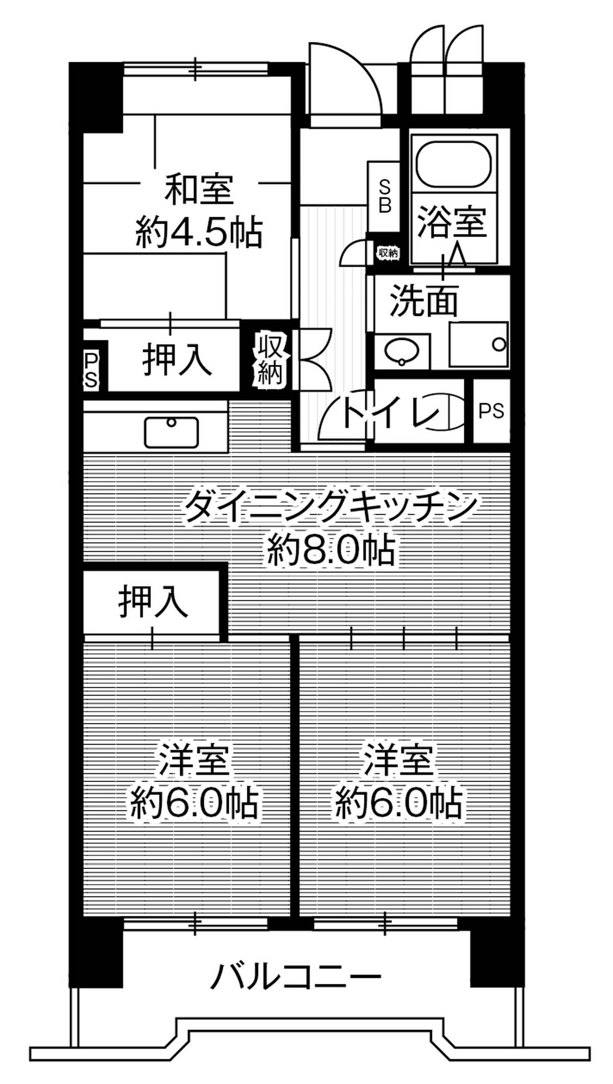 3DK floorplan of Village House Kasadera Tower in Minami-ku