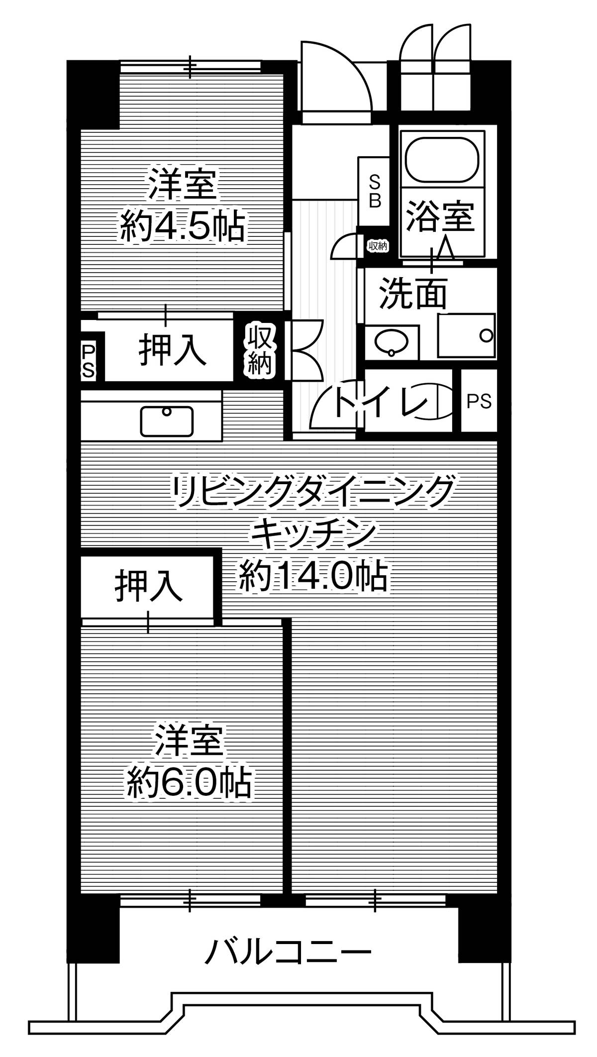 Sơ đồ phòng 2LDK của Village House Kasadera Tower ở Minami-ku