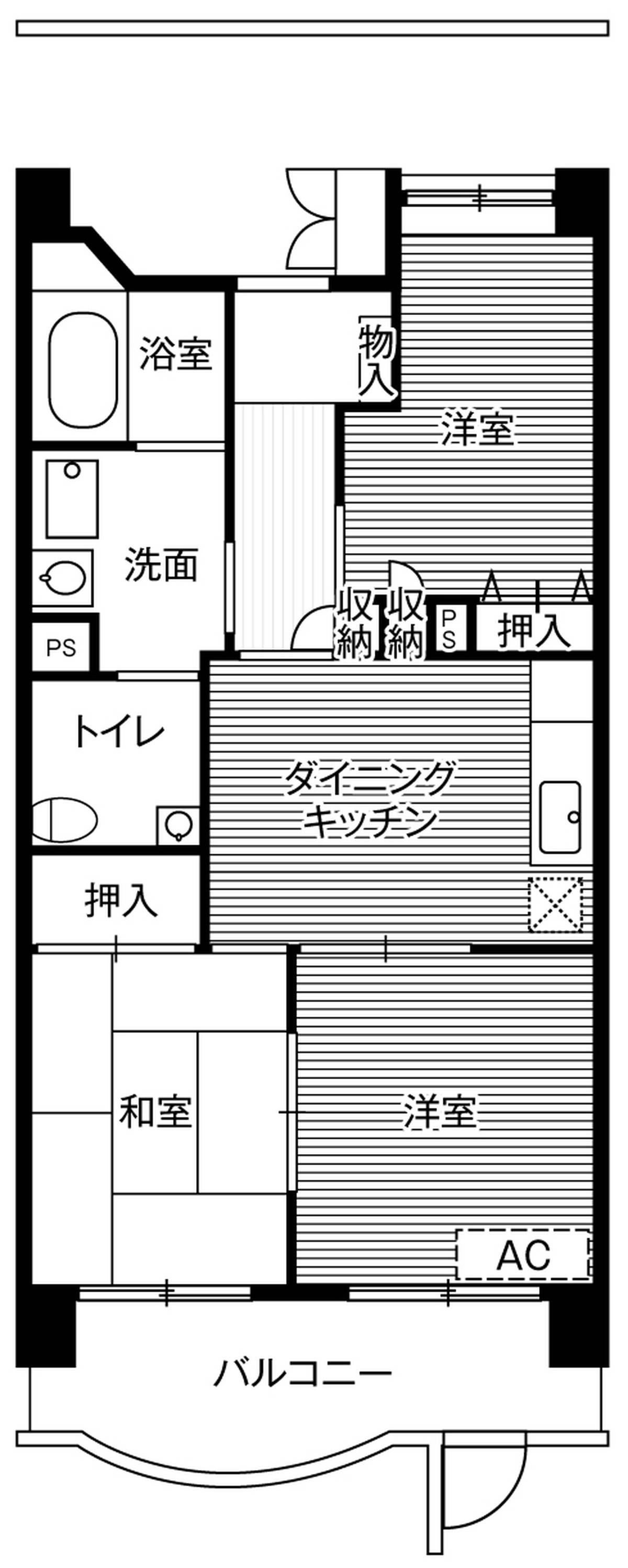 江東区ビレッジハウス潮見タワーの間取り図2LDK