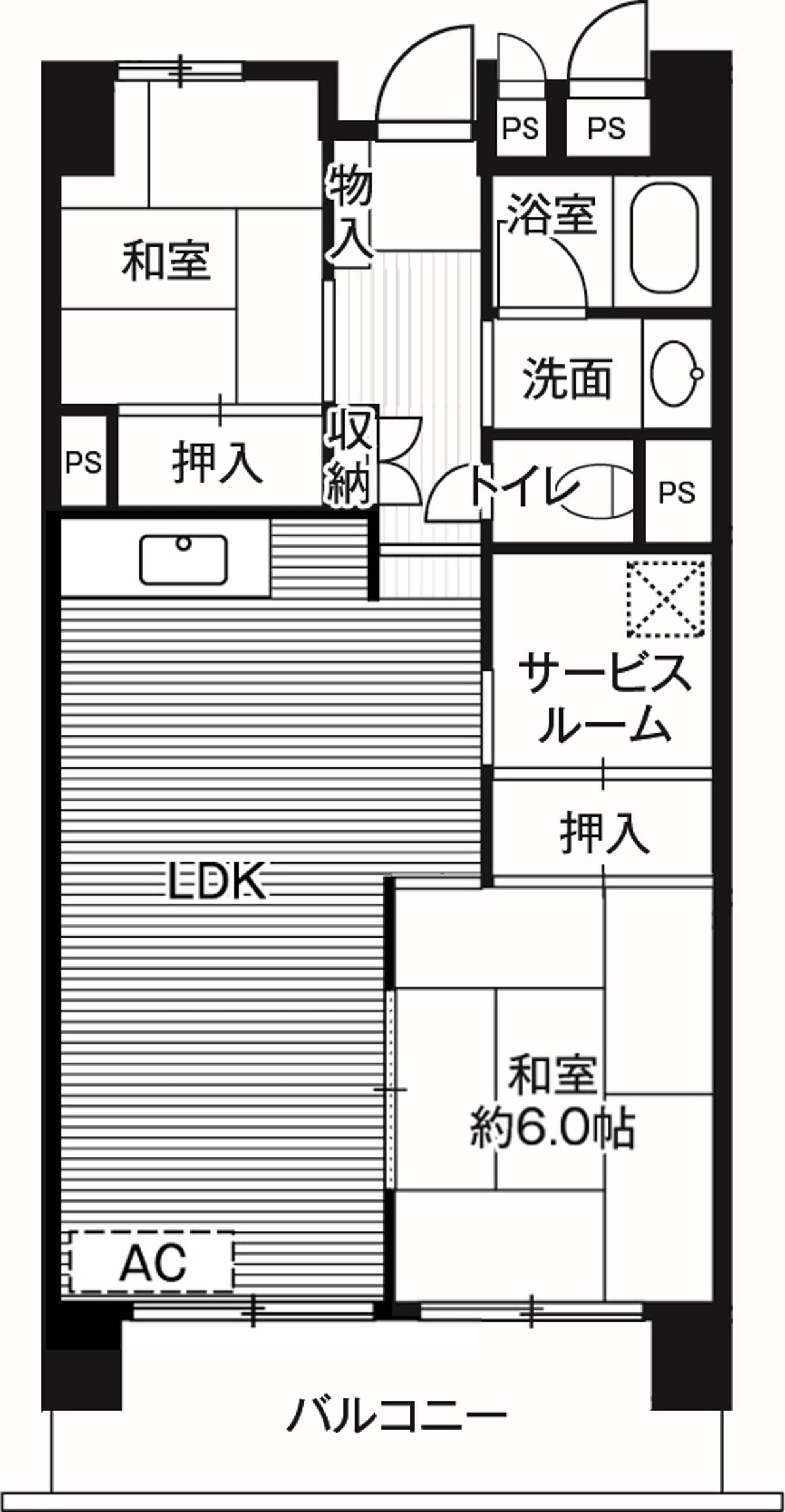 成田市ビレッジハウス成田吾妻タワーの間取り図2SLDK